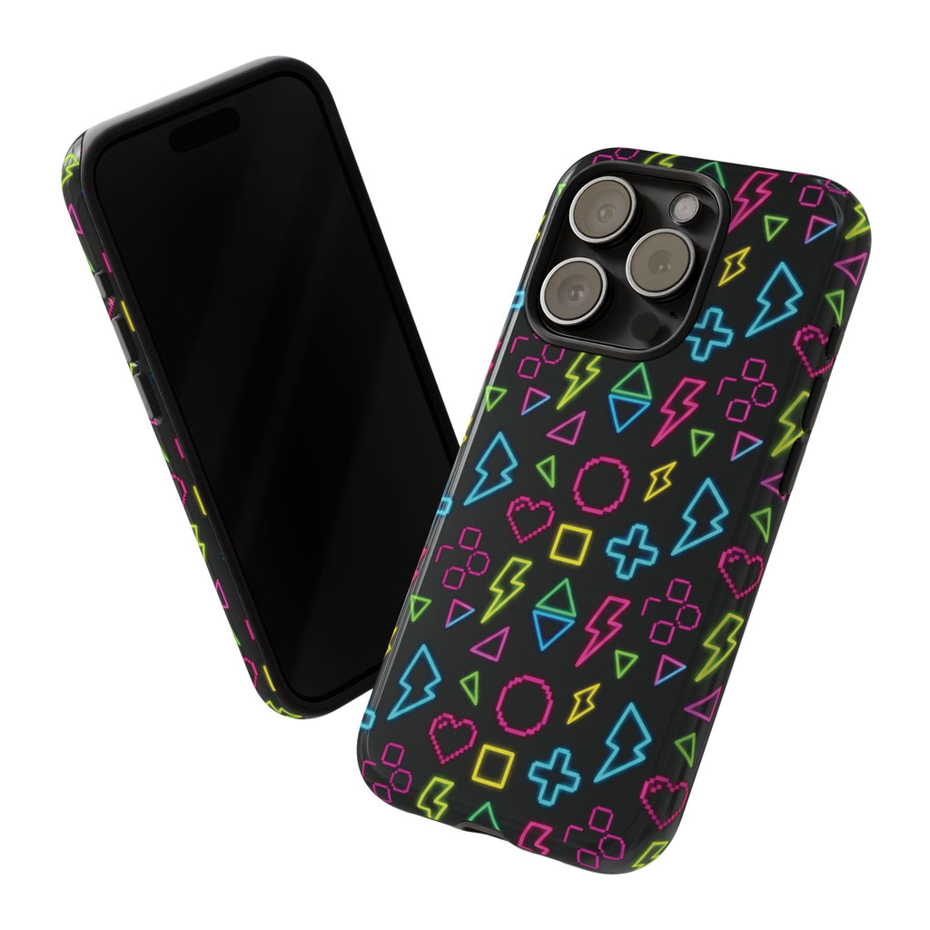 Electric Savior" Retro 90s Christian Phone Case | Neon Synthwave Pixel Art, Lightning Cross & Geometric Design, Bold Faith Gift