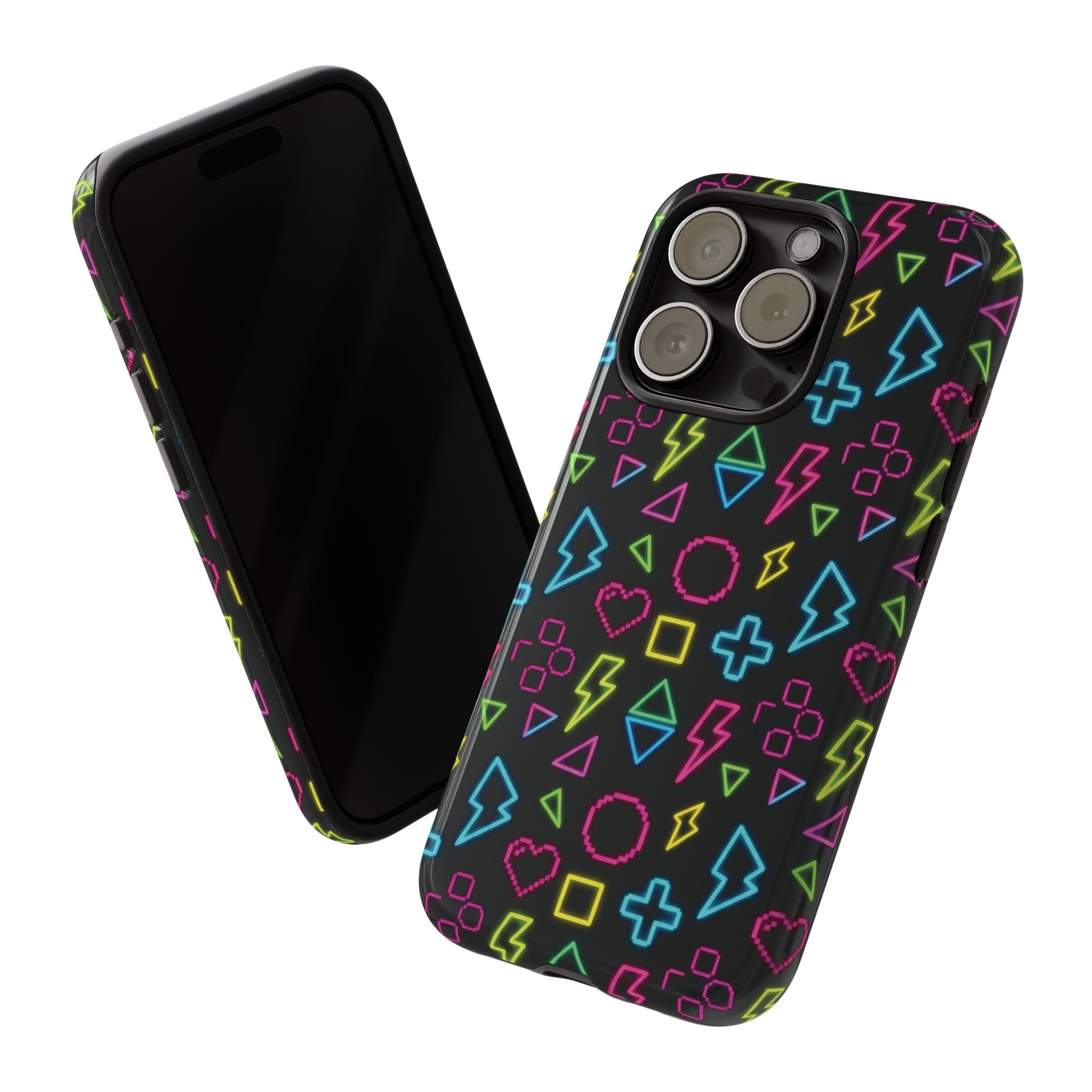 Electric Savior" Retro 90s Christian Phone Case | Neon Synthwave Pixel Art, Lightning Cross & Geometric Design, Bold Faith Gift