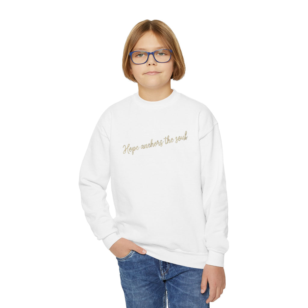 Hope Anchors the Soul Youth Crewneck Sweatshirt, Embroidered Christian Kids Pullover, Minimal Faith Sweater, Teen Gift