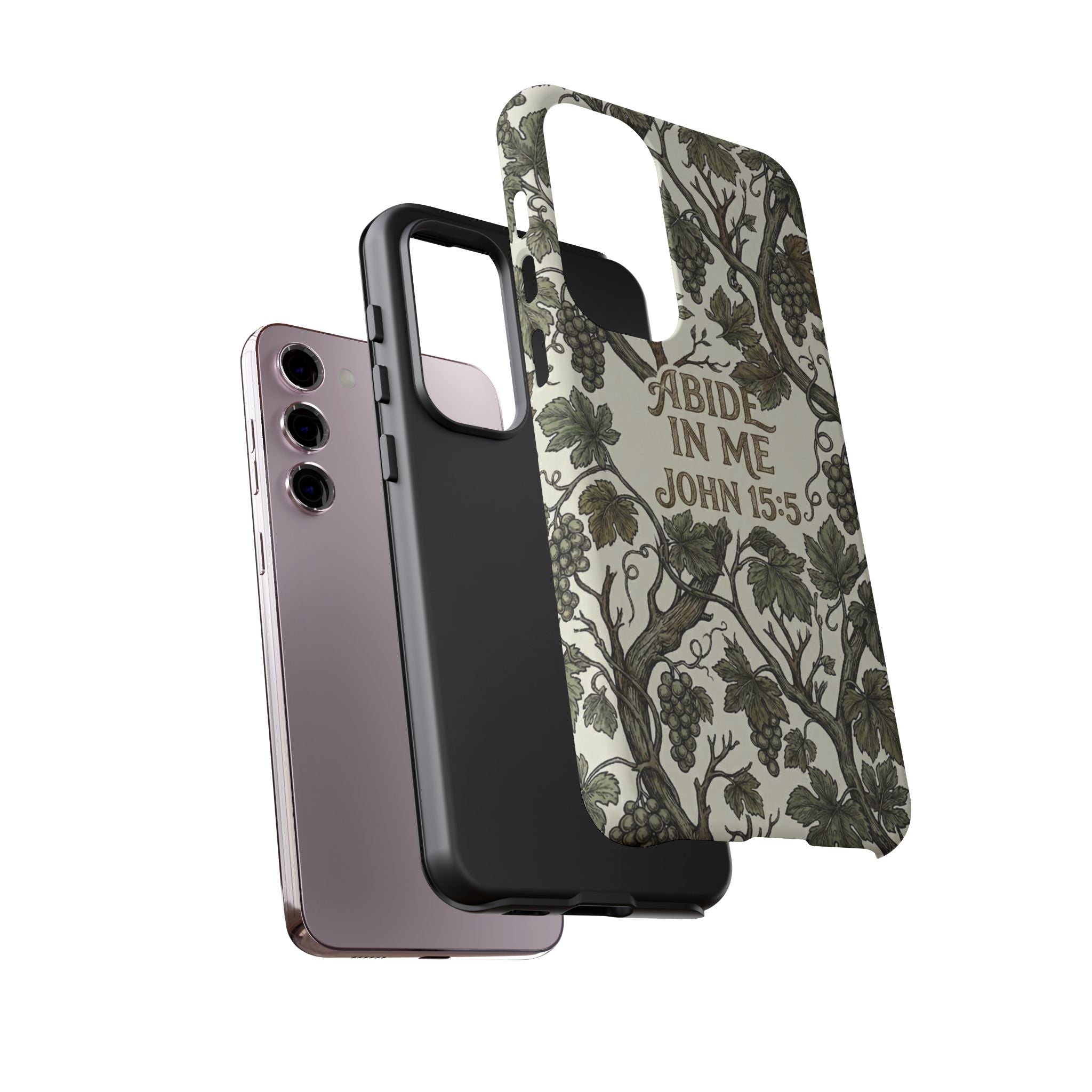 True Vine" Christian Phone Case | John 15 Scripture Art, Earthy Green Botanical Pattern, Nature Faith Gift, Bible Verse Cover