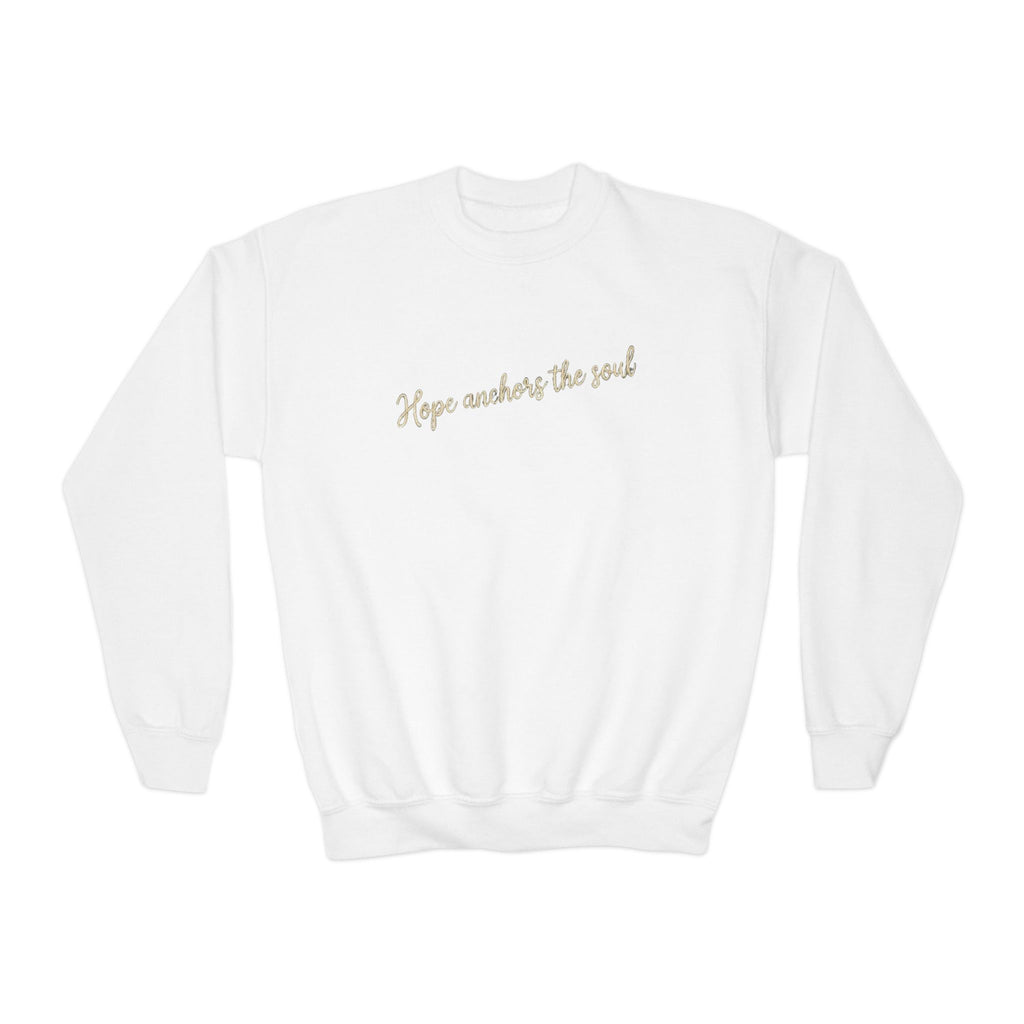 Hope Anchors the Soul Youth Crewneck Sweatshirt, Embroidered Christian Kids Pullover, Minimal Faith Sweater, Teen Gift