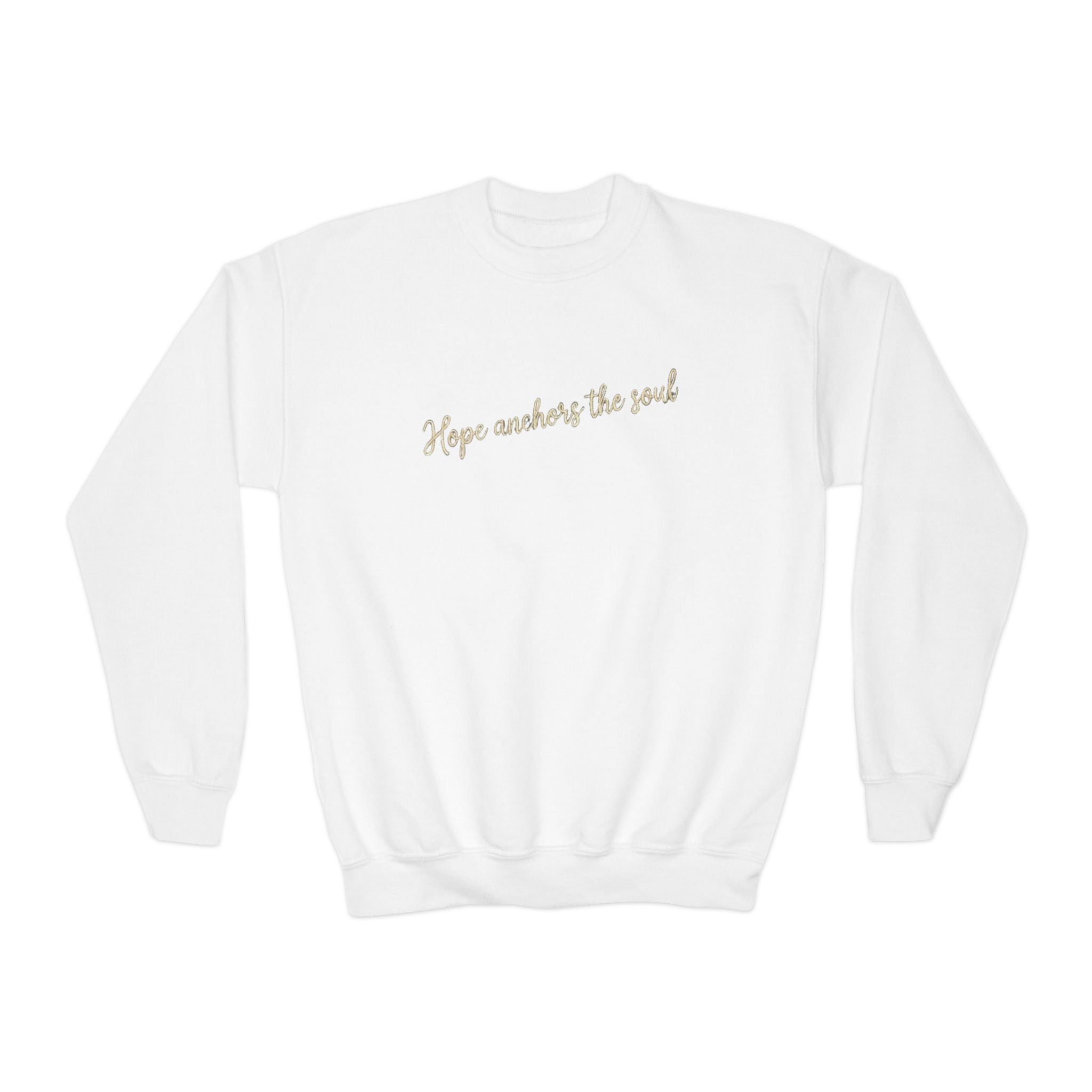 Hope Anchors the Soul Youth Crewneck Sweatshirt, Embroidered Christian Kids Pullover, Minimal Faith Sweater, Teen Gift