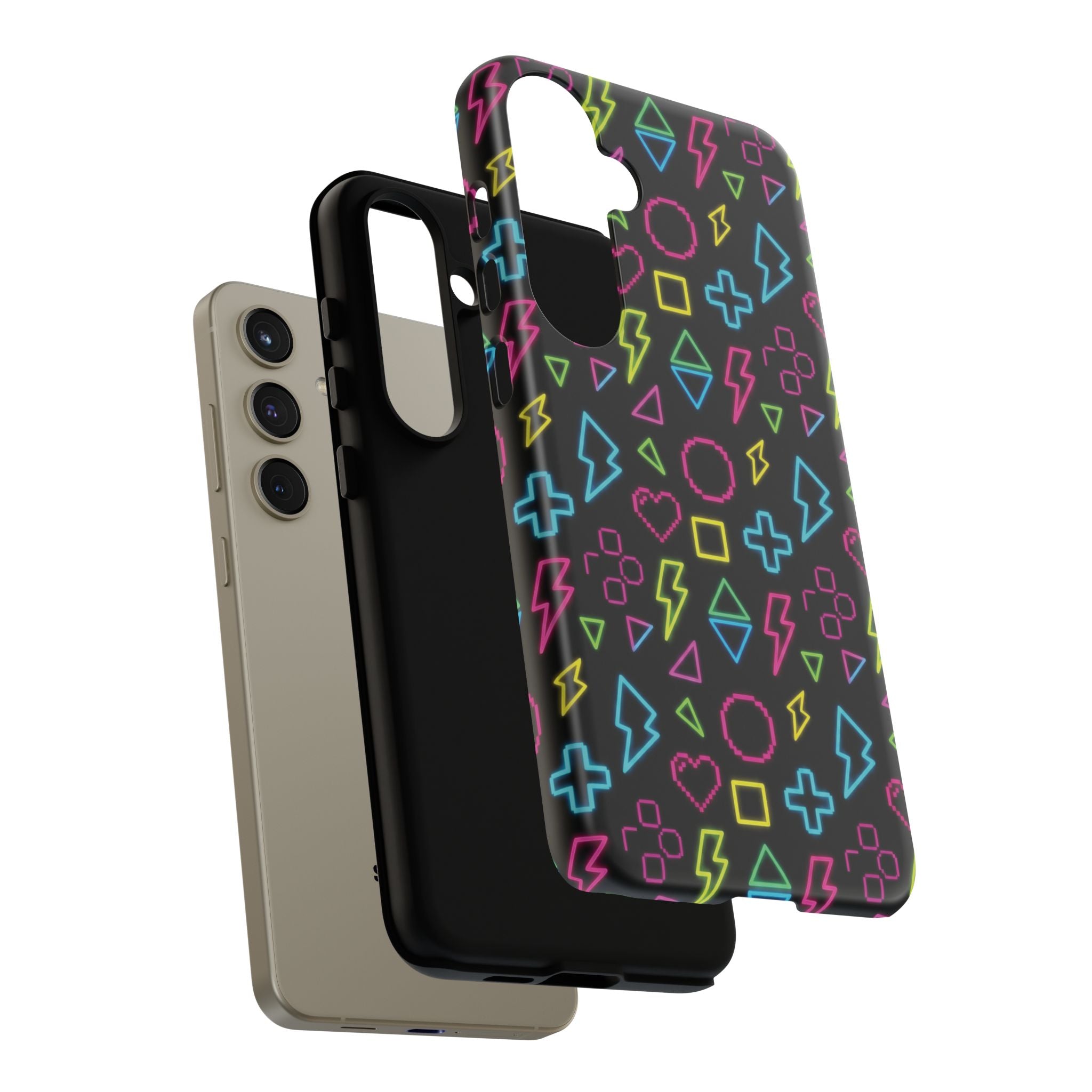 Electric Savior" Retro 90s Christian Phone Case | Neon Synthwave Pixel Art, Lightning Cross & Geometric Design, Bold Faith Gift