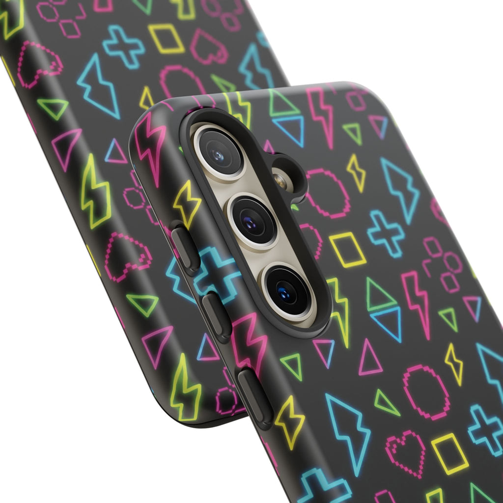 Electric Savior" Retro 90s Christian Phone Case | Neon Synthwave Pixel Art, Lightning Cross & Geometric Design, Bold Faith Gift