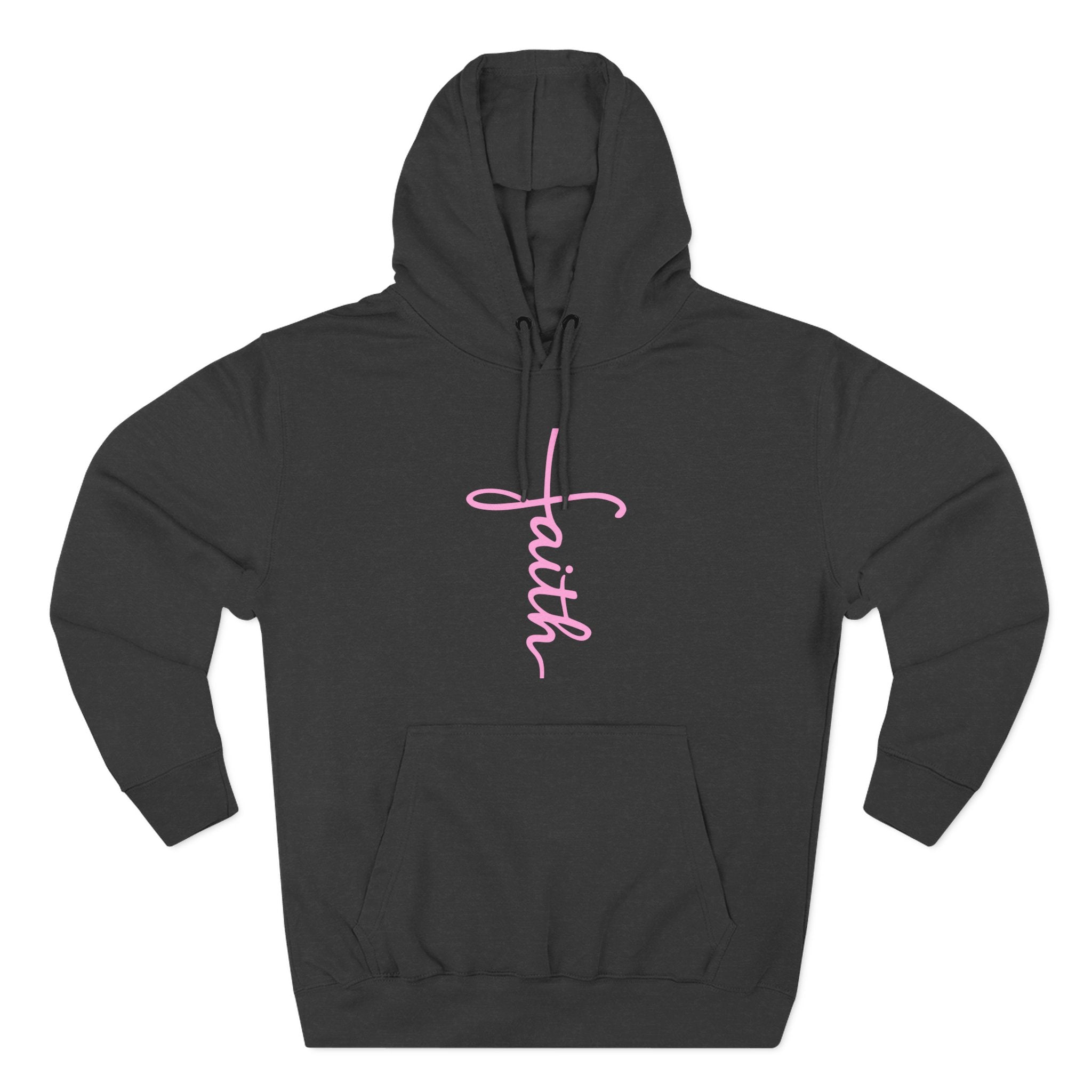 Pink Faith Hoodie | Christian Hoodie for Women | Minimalist Script Cross Hoodie | Christian Streetwear | Faith Gift | Religious Sweatshirt