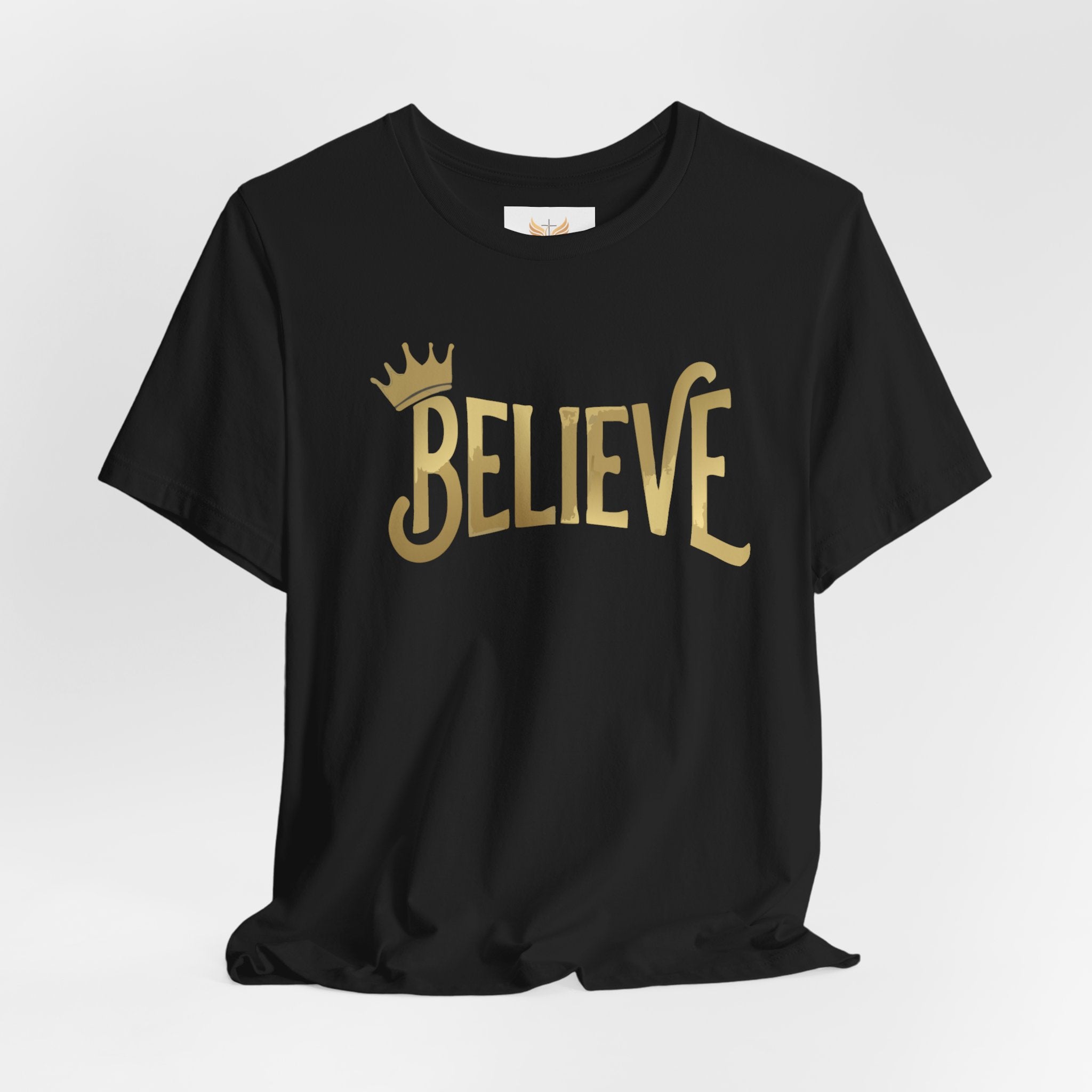 Believe Crown Christian Shirt with hand lettered BELIEVE and a small crown. A soft unisex jersey tee that keeps faith simple, modern, and wearable. Perfect as an encouragement gift or an everyday reminder to keep trusting God.