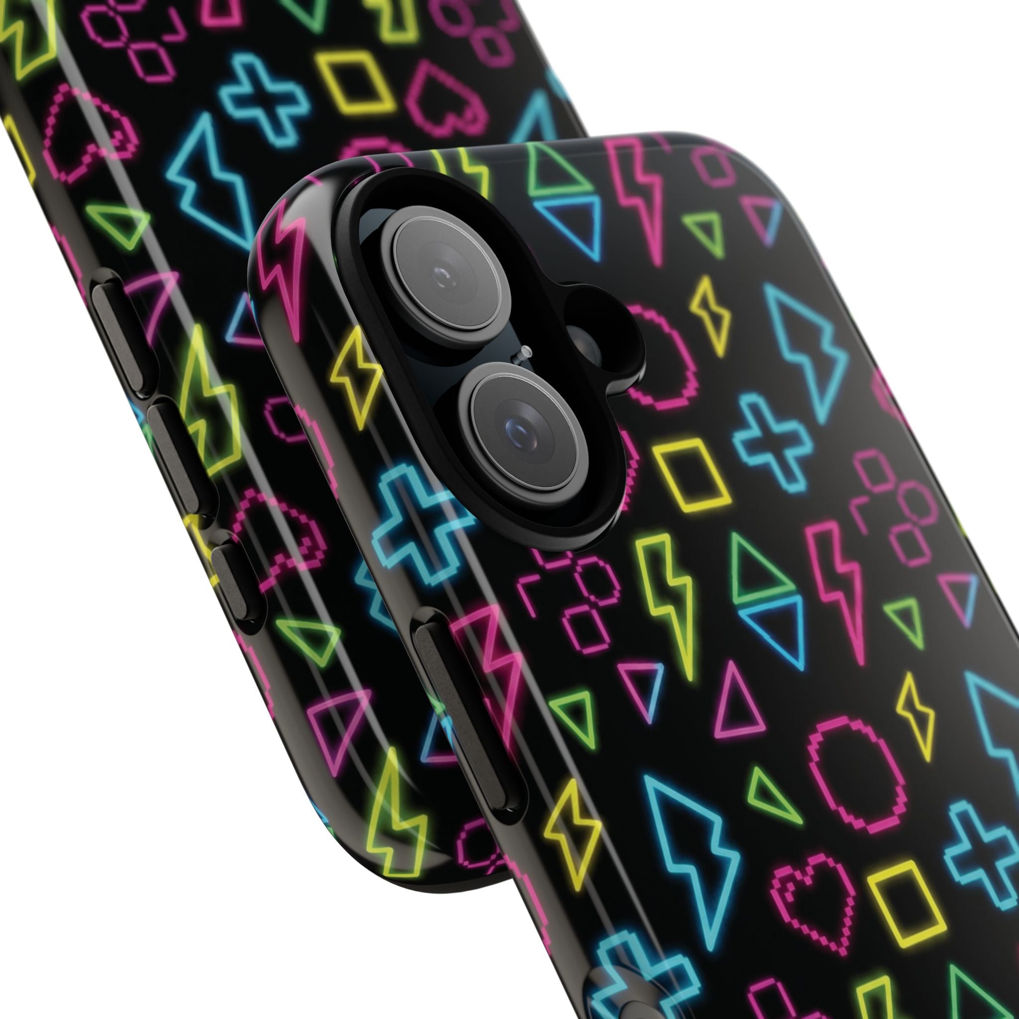 Electric Savior" Retro 90s Christian Phone Case | Neon Synthwave Pixel Art, Lightning Cross & Geometric Design, Bold Faith Gift