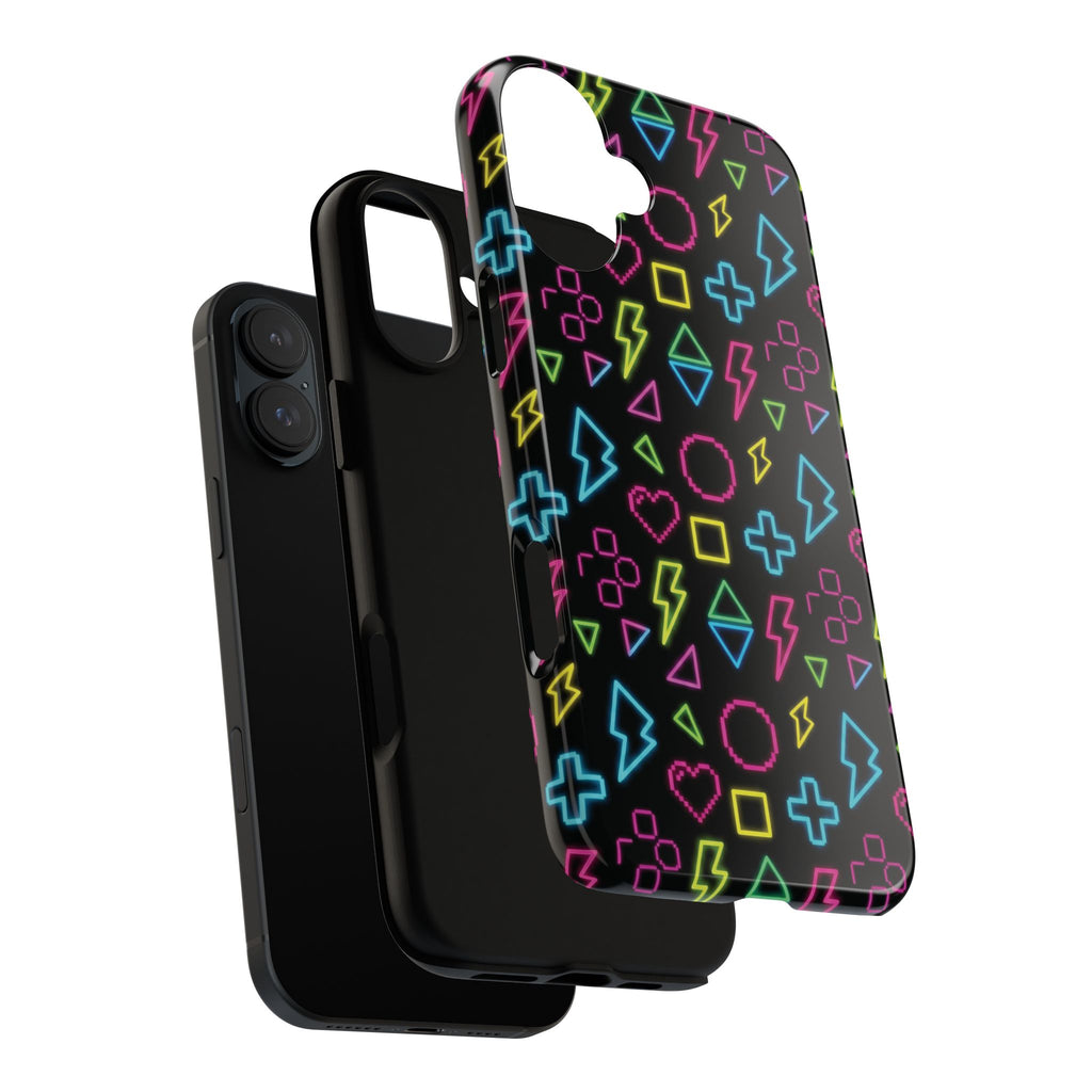 Electric Savior" Retro 90s Christian Phone Case | Neon Synthwave Pixel Art, Lightning Cross & Geometric Design, Bold Faith Gift