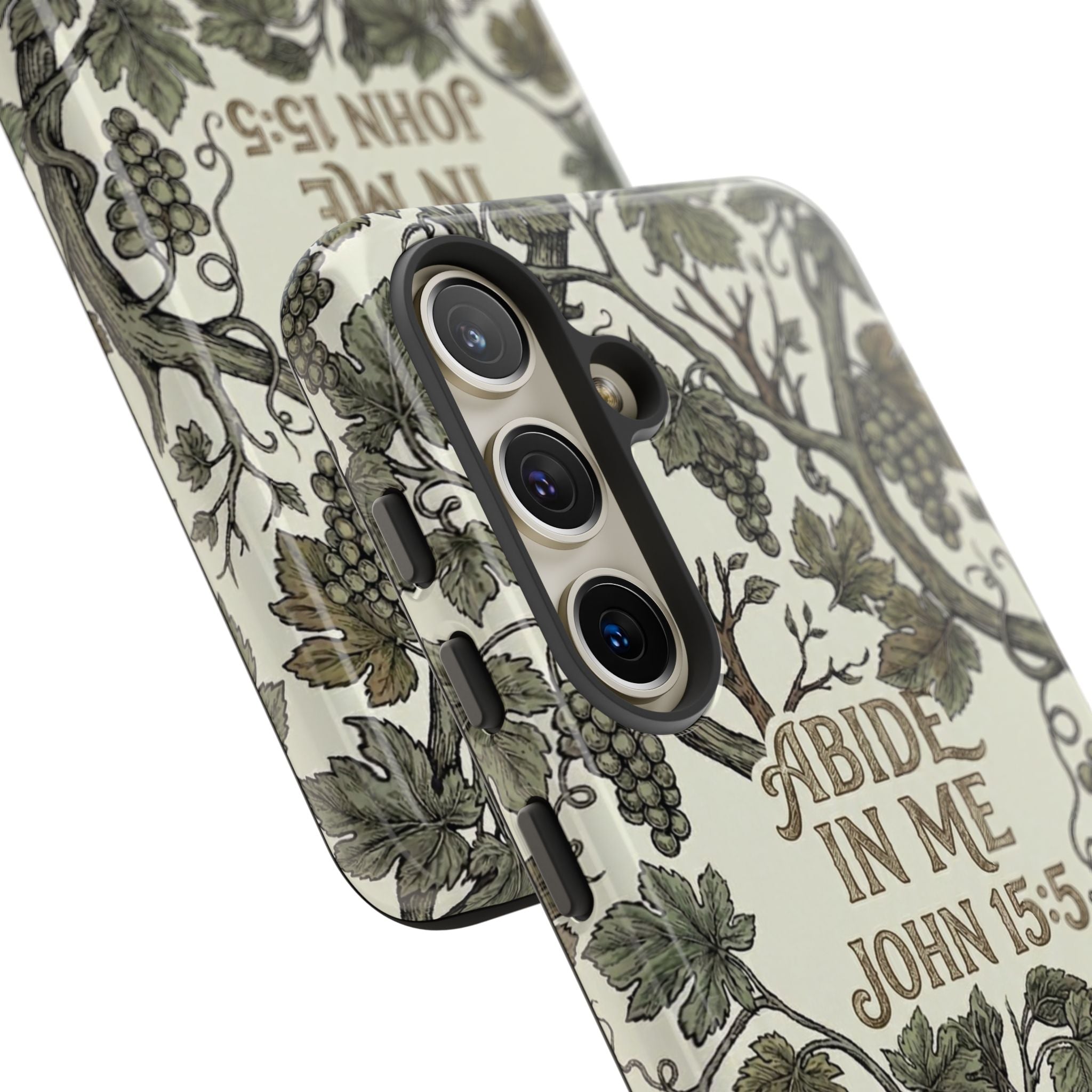 True Vine" Christian Phone Case | John 15 Scripture Art, Earthy Green Botanical Pattern, Nature Faith Gift, Bible Verse Cover