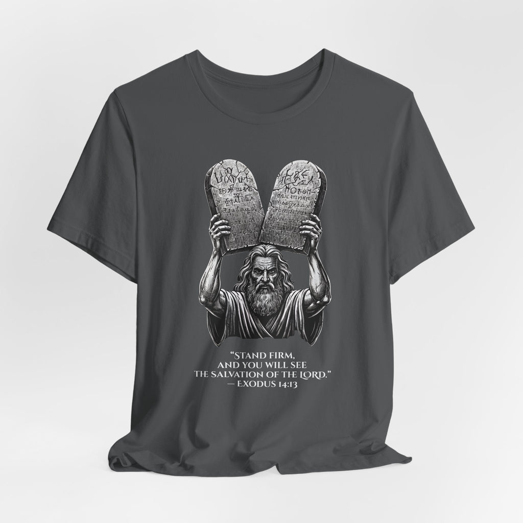 Moses Ten Commandments Shirt, Stand Firm Exodus 14:13 Tee, Christian Streetwear, Biblical Warrior Shirt, Faith Graphic Tee for Men Women