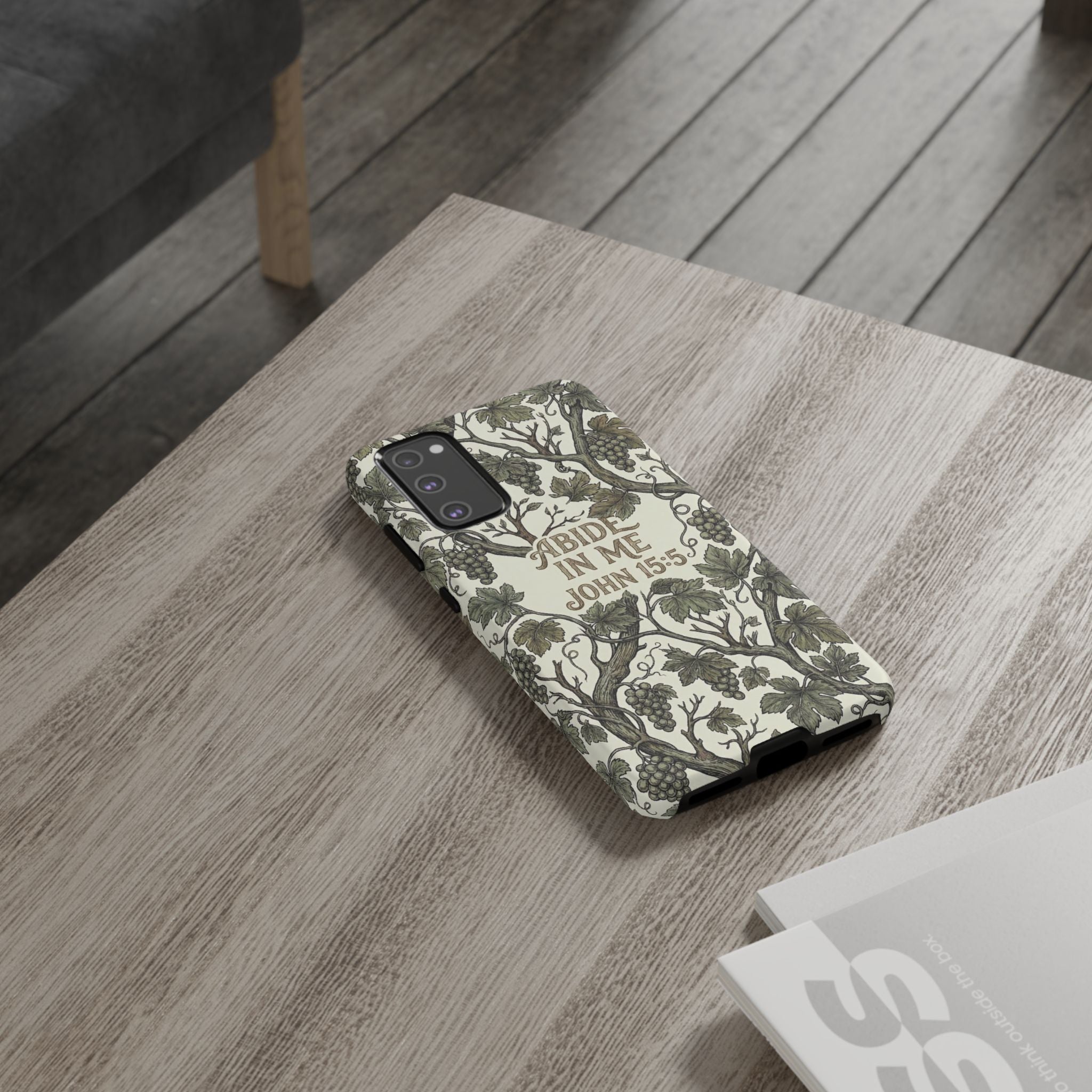 True Vine" Christian Phone Case | John 15 Scripture Art, Earthy Green Botanical Pattern, Nature Faith Gift, Bible Verse Cover