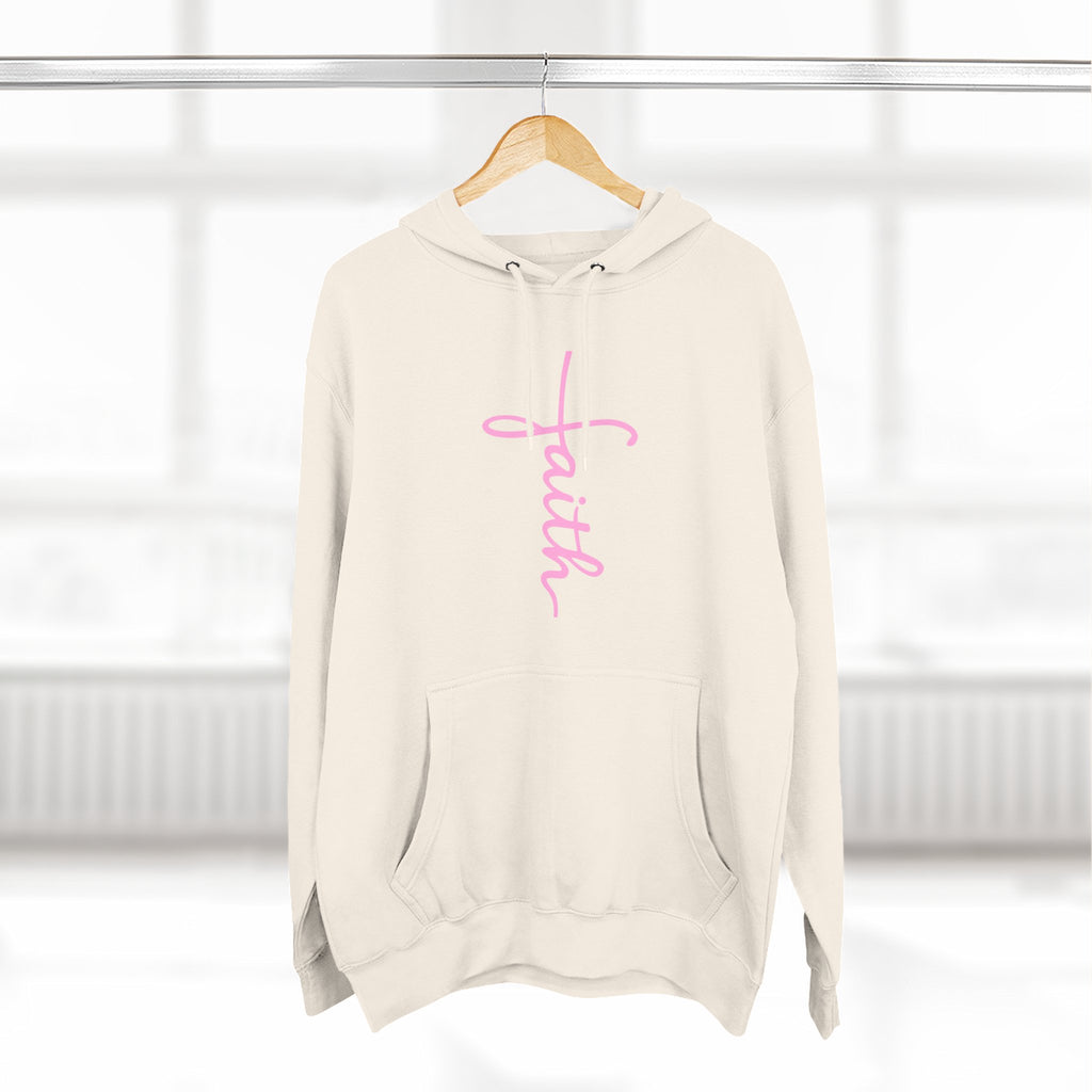 Pink Faith Hoodie | Christian Hoodie for Women | Minimalist Script Cross Hoodie | Christian Streetwear | Faith Gift | Religious Sweatshirt