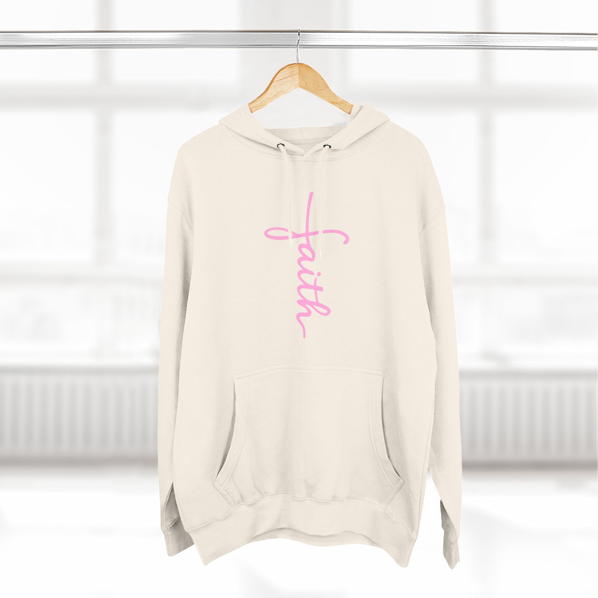 Pink Faith Hoodie | Christian Hoodie for Women | Minimalist Script Cross Hoodie | Christian Streetwear | Faith Gift | Religious Sweatshirt