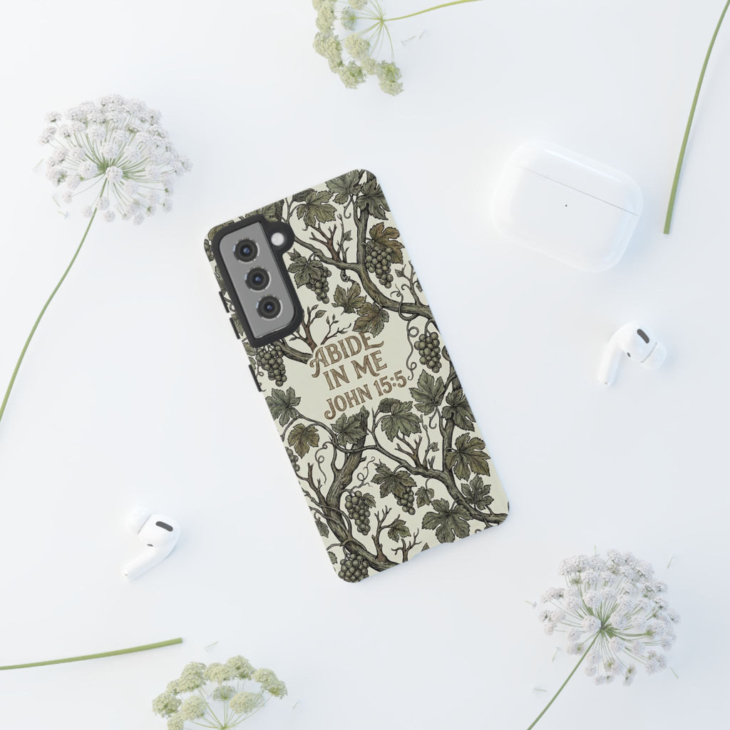 True Vine" Christian Phone Case | John 15 Scripture Art, Earthy Green Botanical Pattern, Nature Faith Gift, Bible Verse Cover