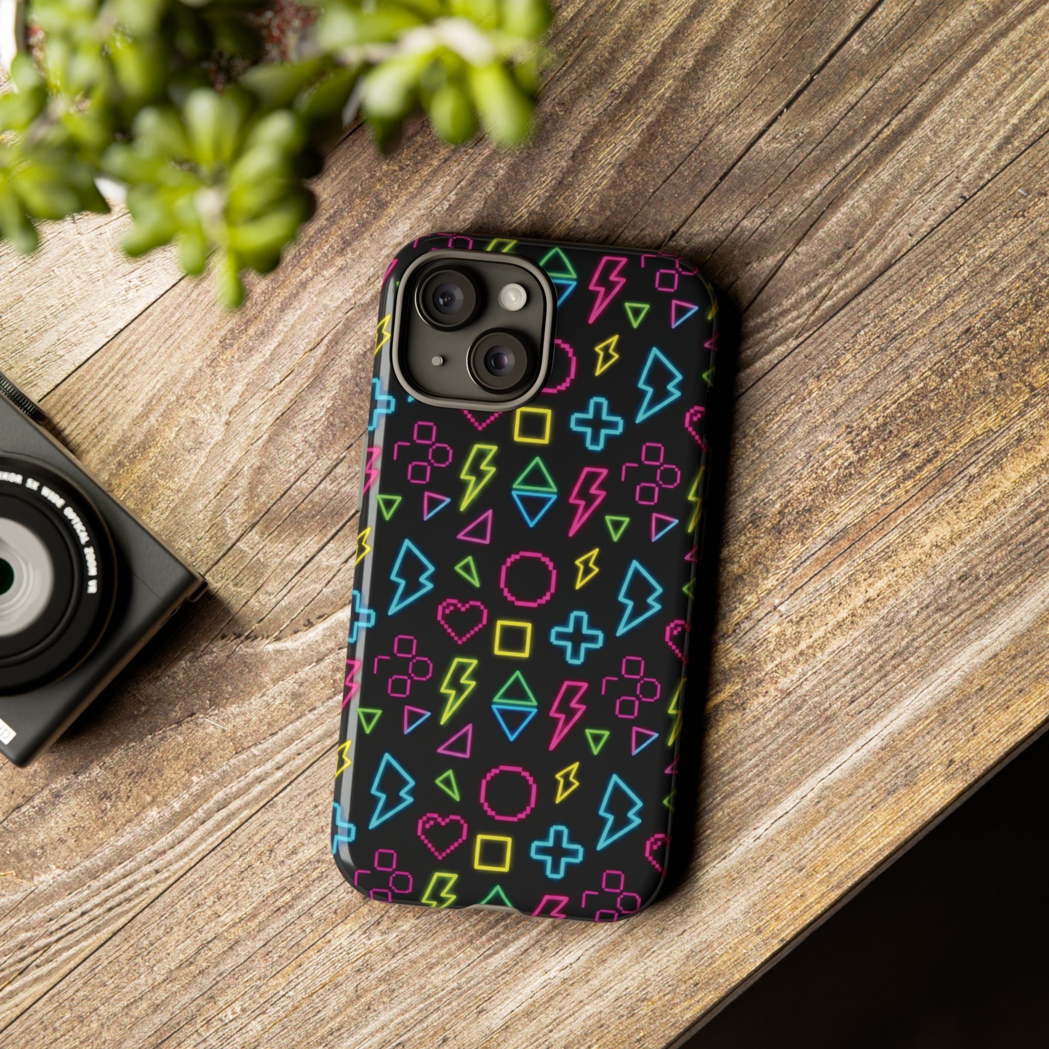 Electric Savior" Retro 90s Christian Phone Case | Neon Synthwave Pixel Art, Lightning Cross & Geometric Design, Bold Faith Gift