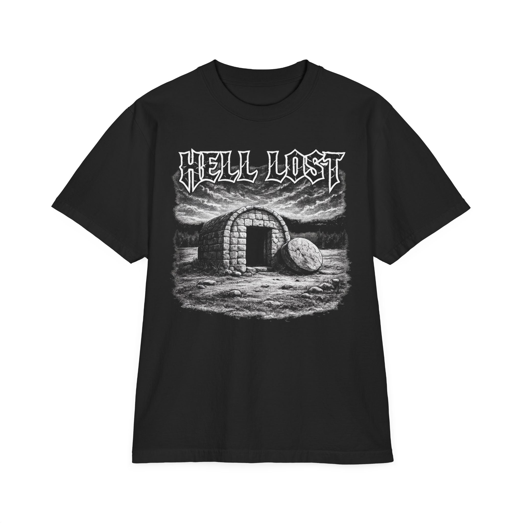 Christian Graphic T Shirt Hell Lost Illustration | Dark Faith Streetwear Tee | Gothic Christian Shirt | Black Metal Style Faith Apparel