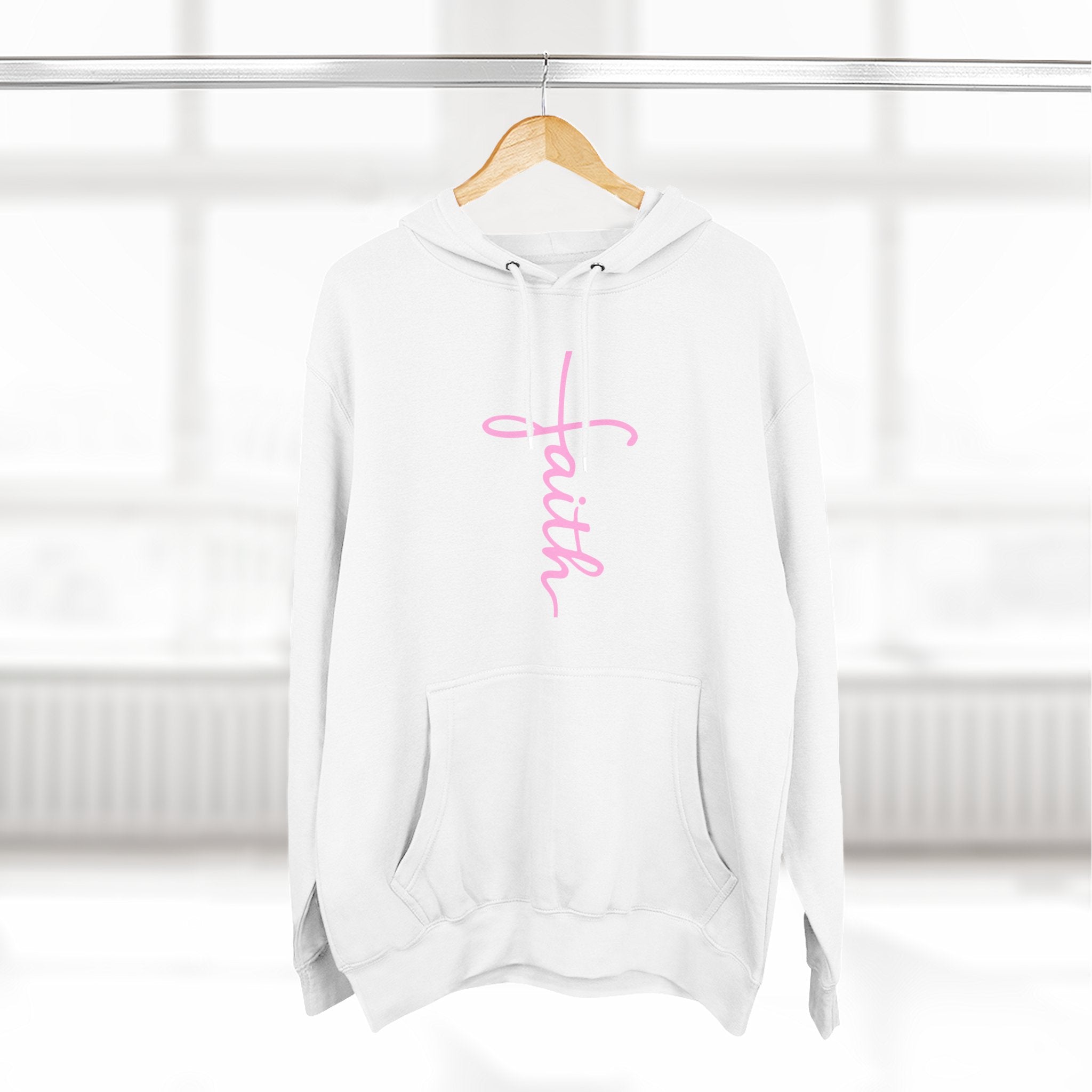 Pink Faith Hoodie | Christian Hoodie for Women | Minimalist Script Cross Hoodie | Christian Streetwear | Faith Gift | Religious Sweatshirt