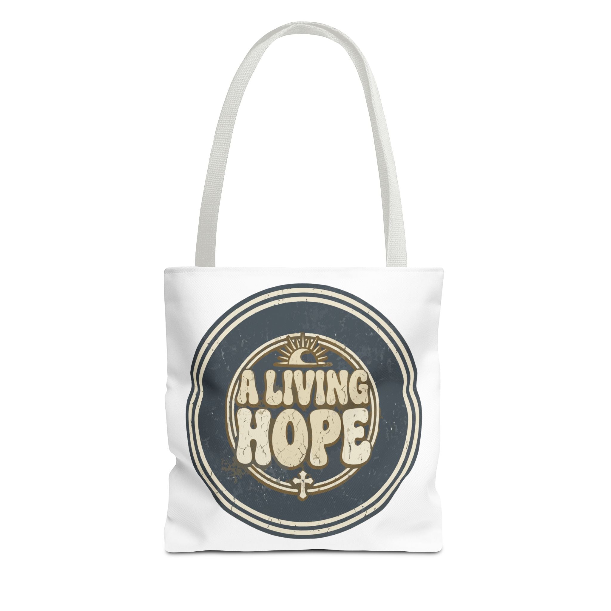 A Living Hope round emblem Tote Bag | Inspirational faith design