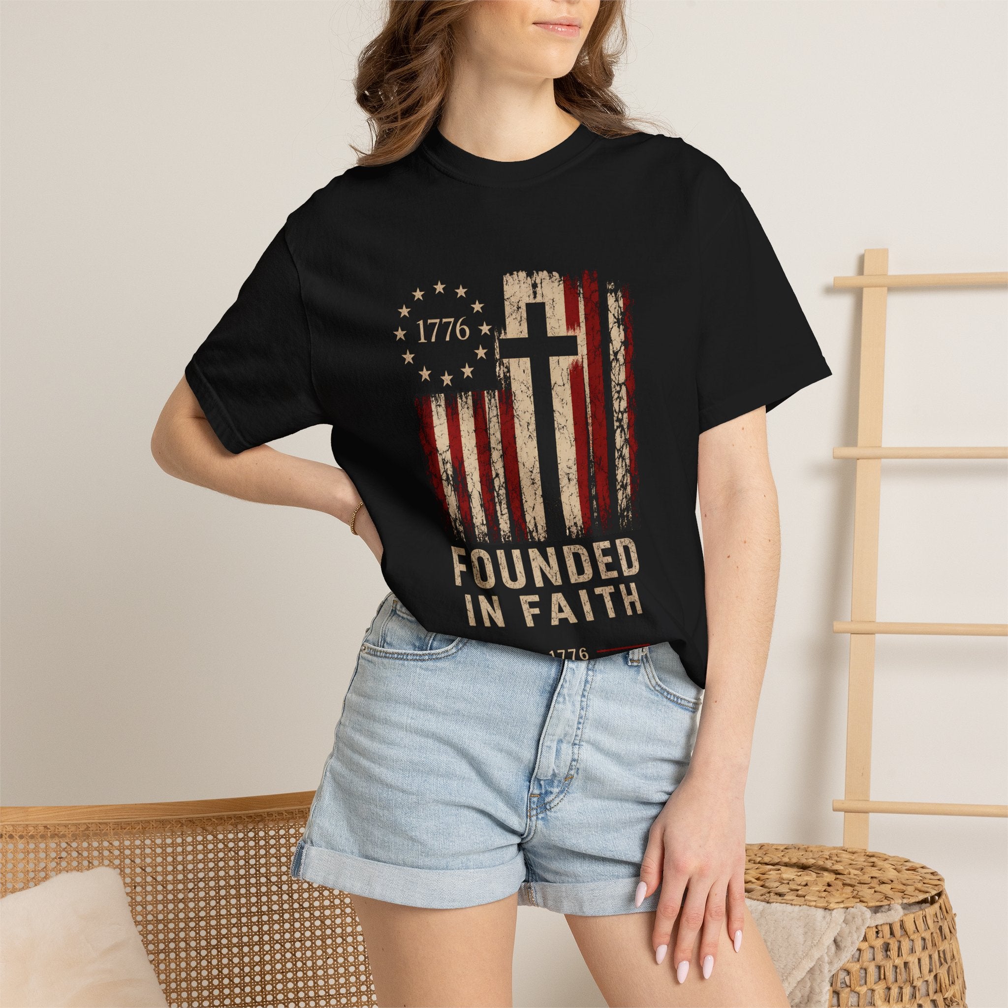 Founded in Faith Christian Patriotic Shirt, America 250 Faith Tee, Fourth of July Shirt, Vintage Americana Graphic Tee