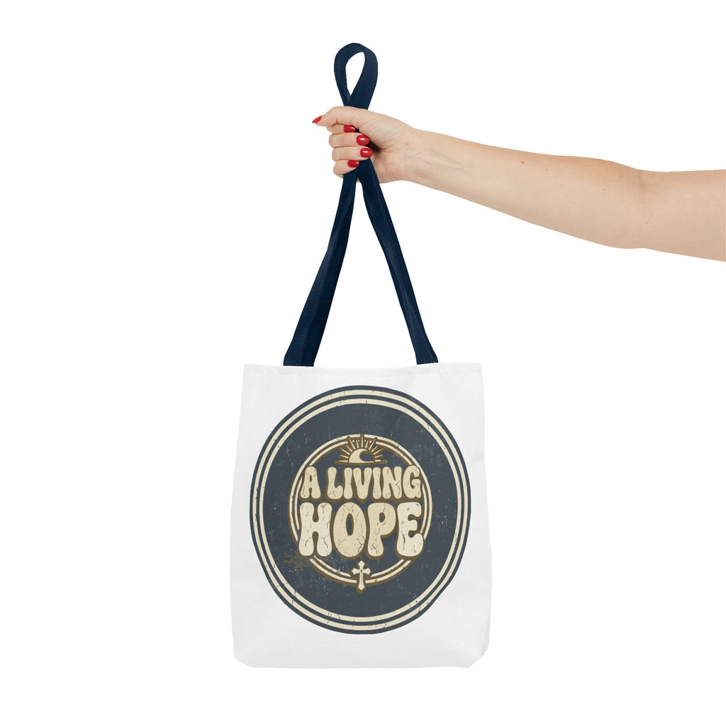 A Living Hope round emblem Tote Bag | Inspirational faith design