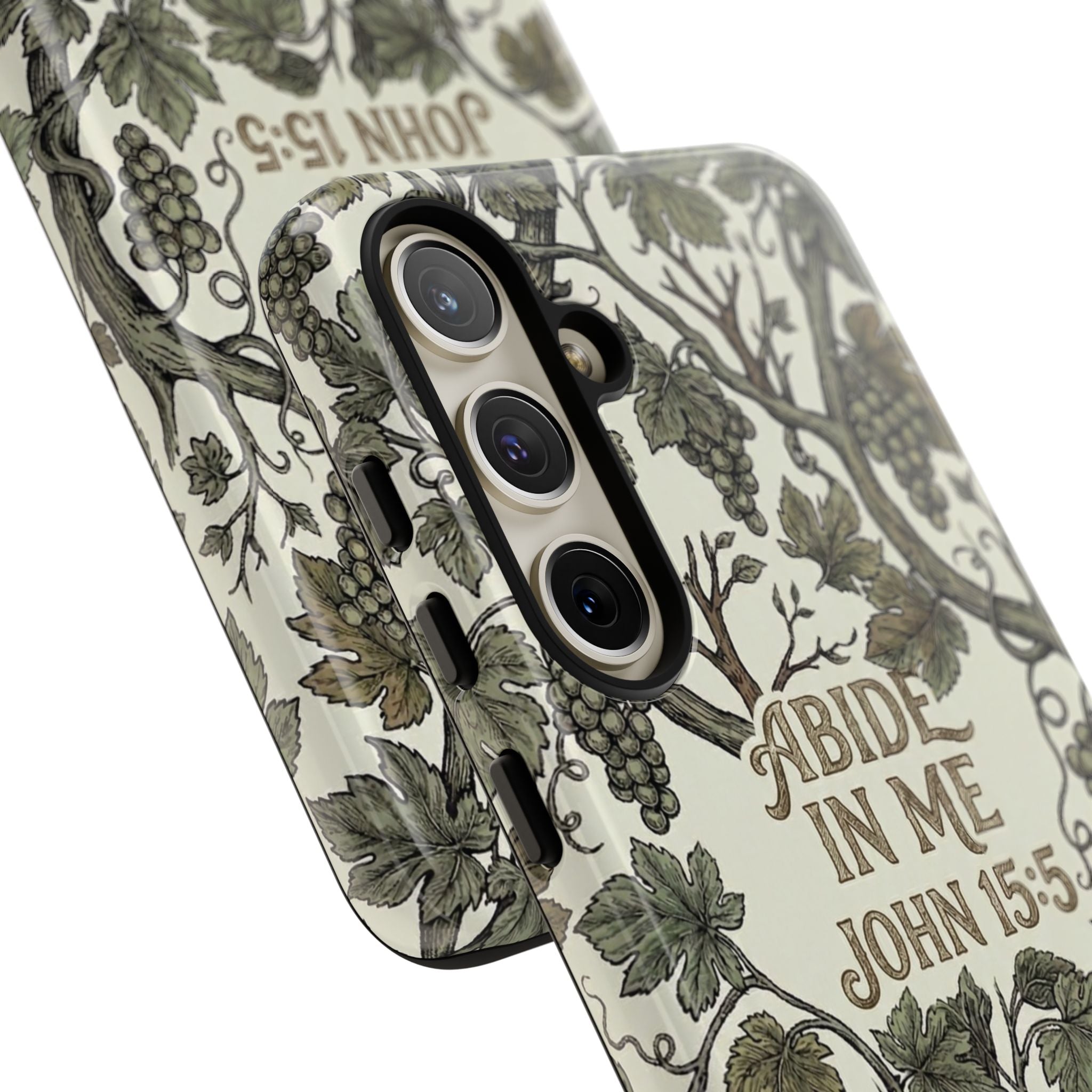 True Vine" Christian Phone Case | John 15 Scripture Art, Earthy Green Botanical Pattern, Nature Faith Gift, Bible Verse Cover