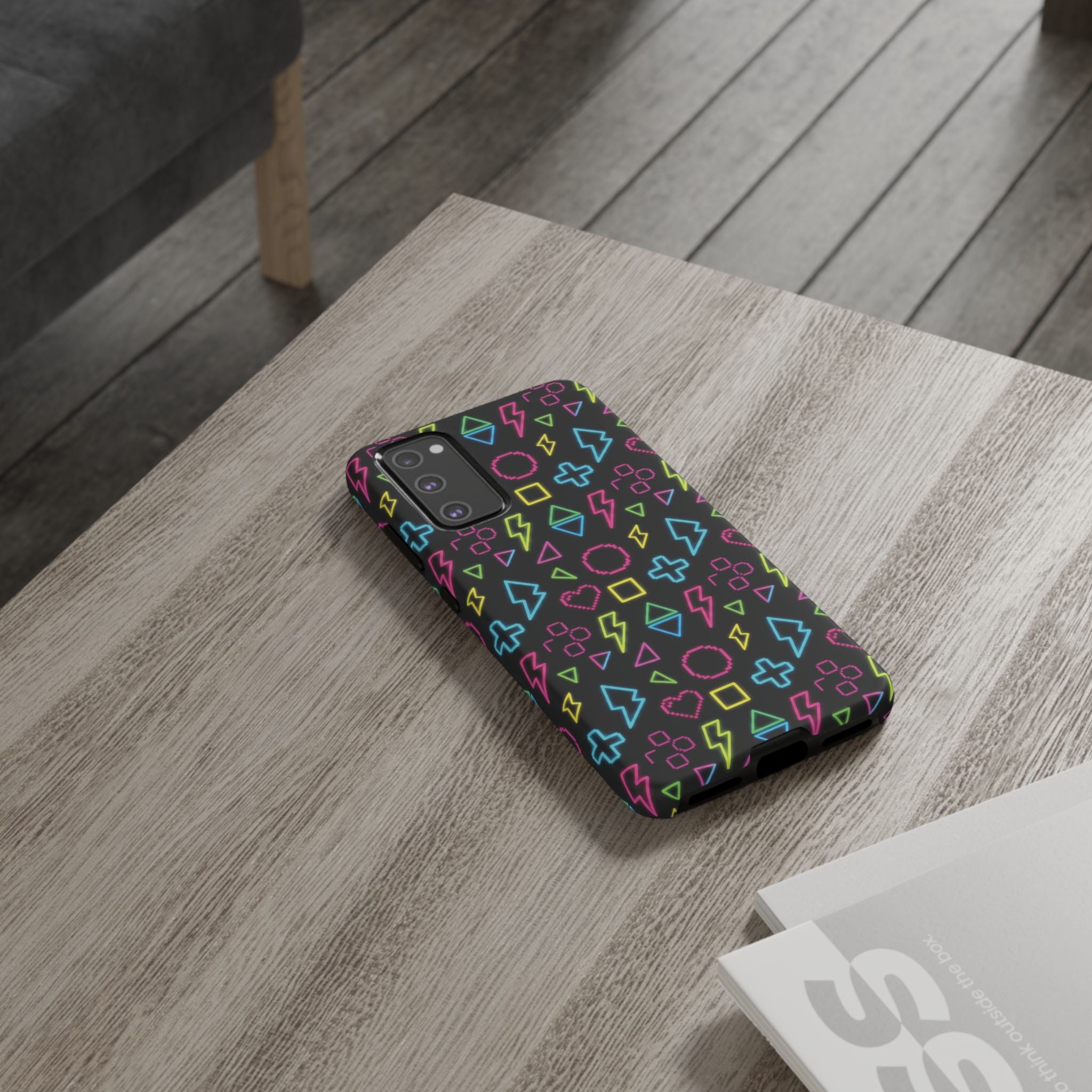 Electric Savior" Retro 90s Christian Phone Case | Neon Synthwave Pixel Art, Lightning Cross & Geometric Design, Bold Faith Gift