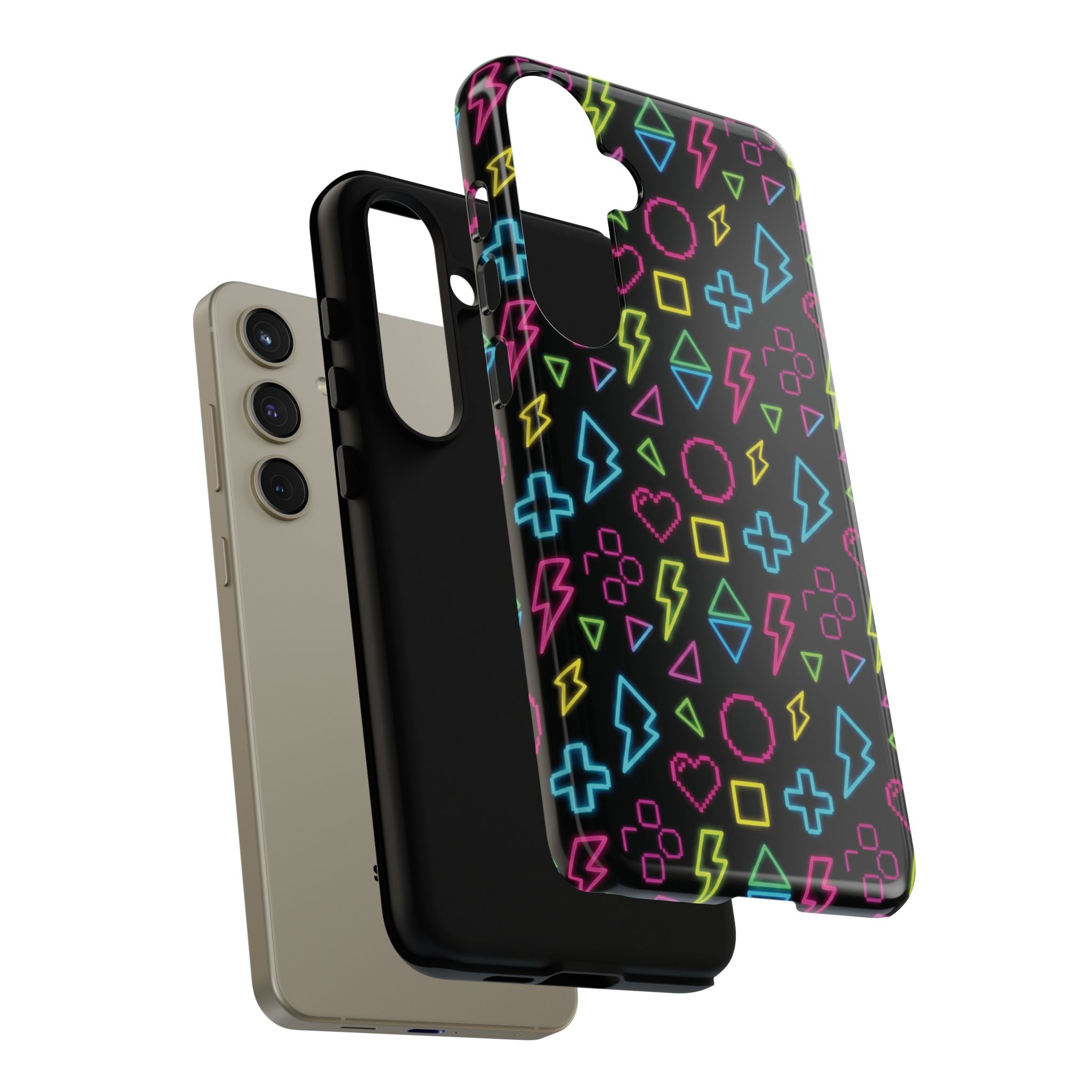 Electric Savior" Retro 90s Christian Phone Case | Neon Synthwave Pixel Art, Lightning Cross & Geometric Design, Bold Faith Gift