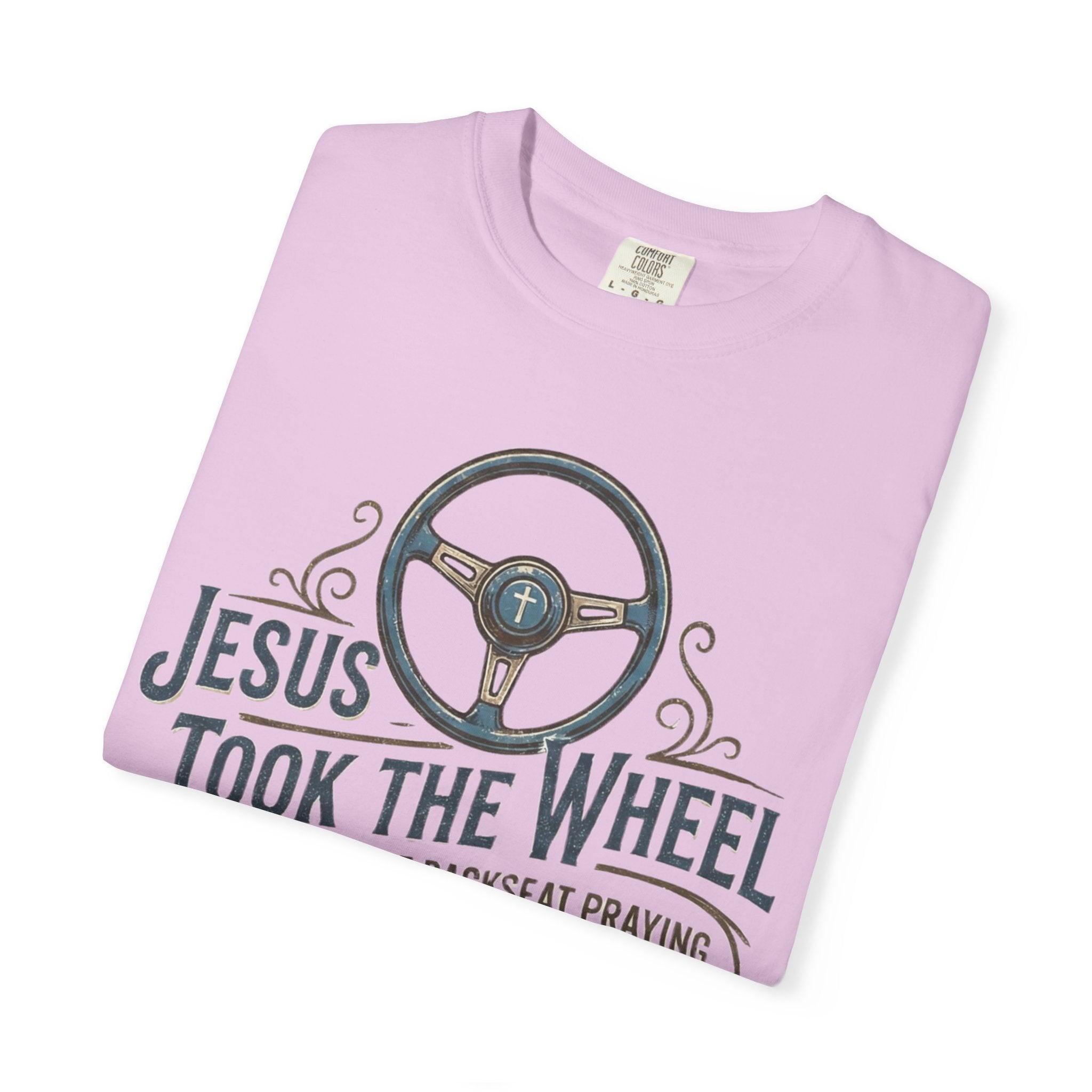 Jesus Took the Wheel steering wheel and vintage truck T-shirt | Christian faith shirt