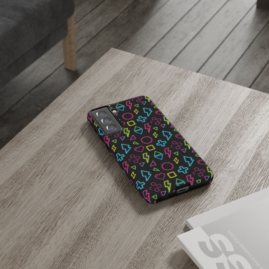 Electric Savior" Retro 90s Christian Phone Case | Neon Synthwave Pixel Art, Lightning Cross & Geometric Design, Bold Faith Gift