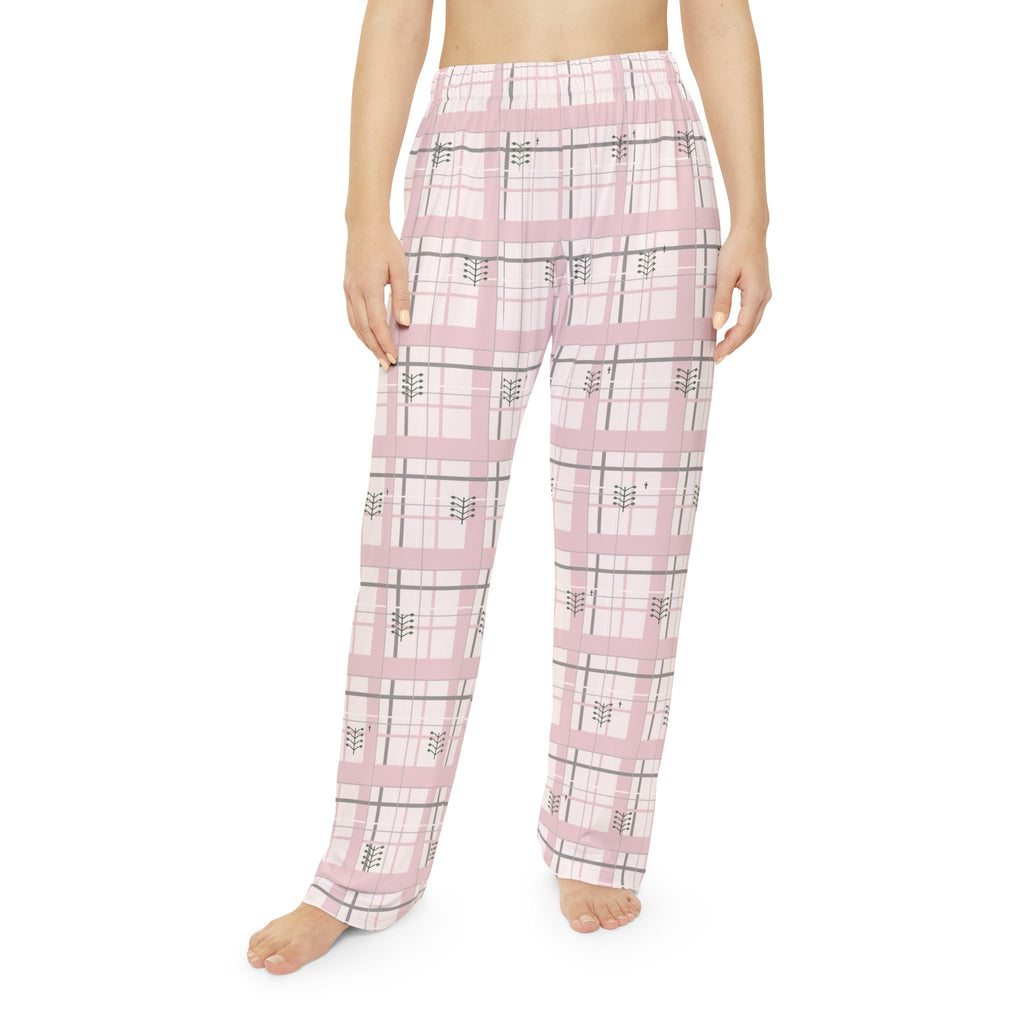Botanical Cross Pink Plaid Pajama Pants