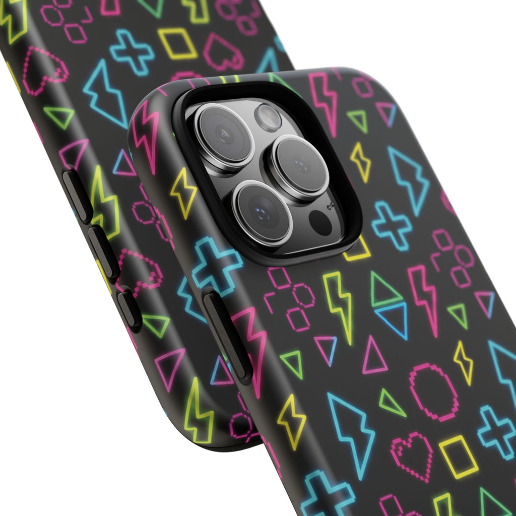 Electric Savior" Retro 90s Christian Phone Case | Neon Synthwave Pixel Art, Lightning Cross & Geometric Design, Bold Faith Gift