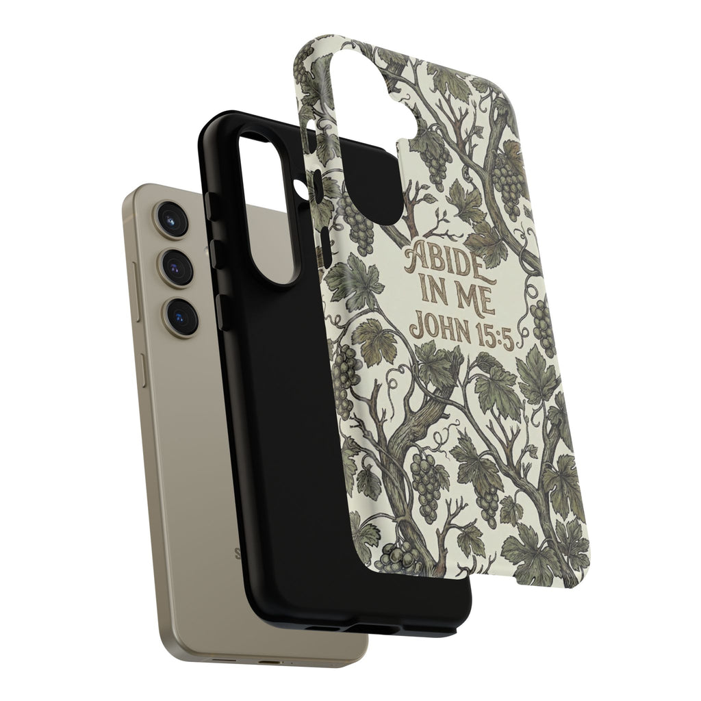 True Vine" Christian Phone Case | John 15 Scripture Art, Earthy Green Botanical Pattern, Nature Faith Gift, Bible Verse Cover