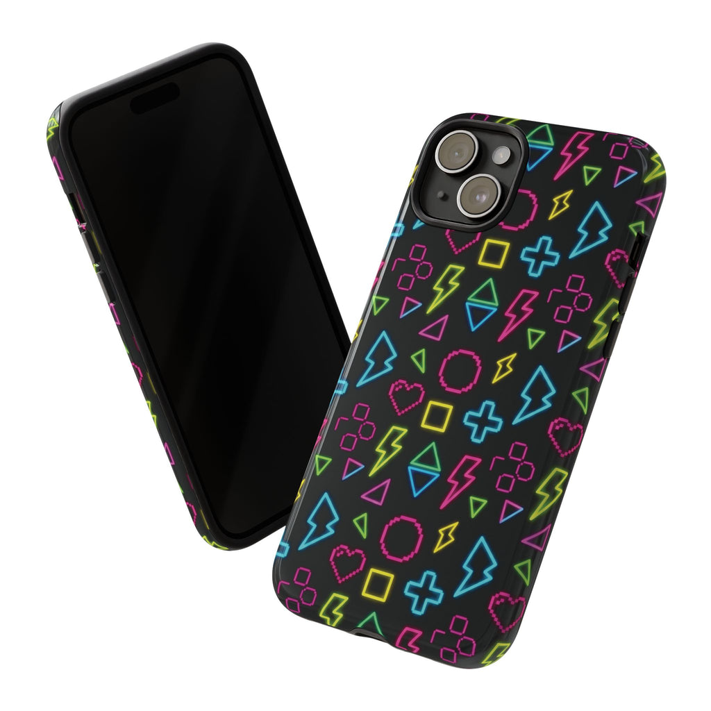 Electric Savior" Retro 90s Christian Phone Case | Neon Synthwave Pixel Art, Lightning Cross & Geometric Design, Bold Faith Gift