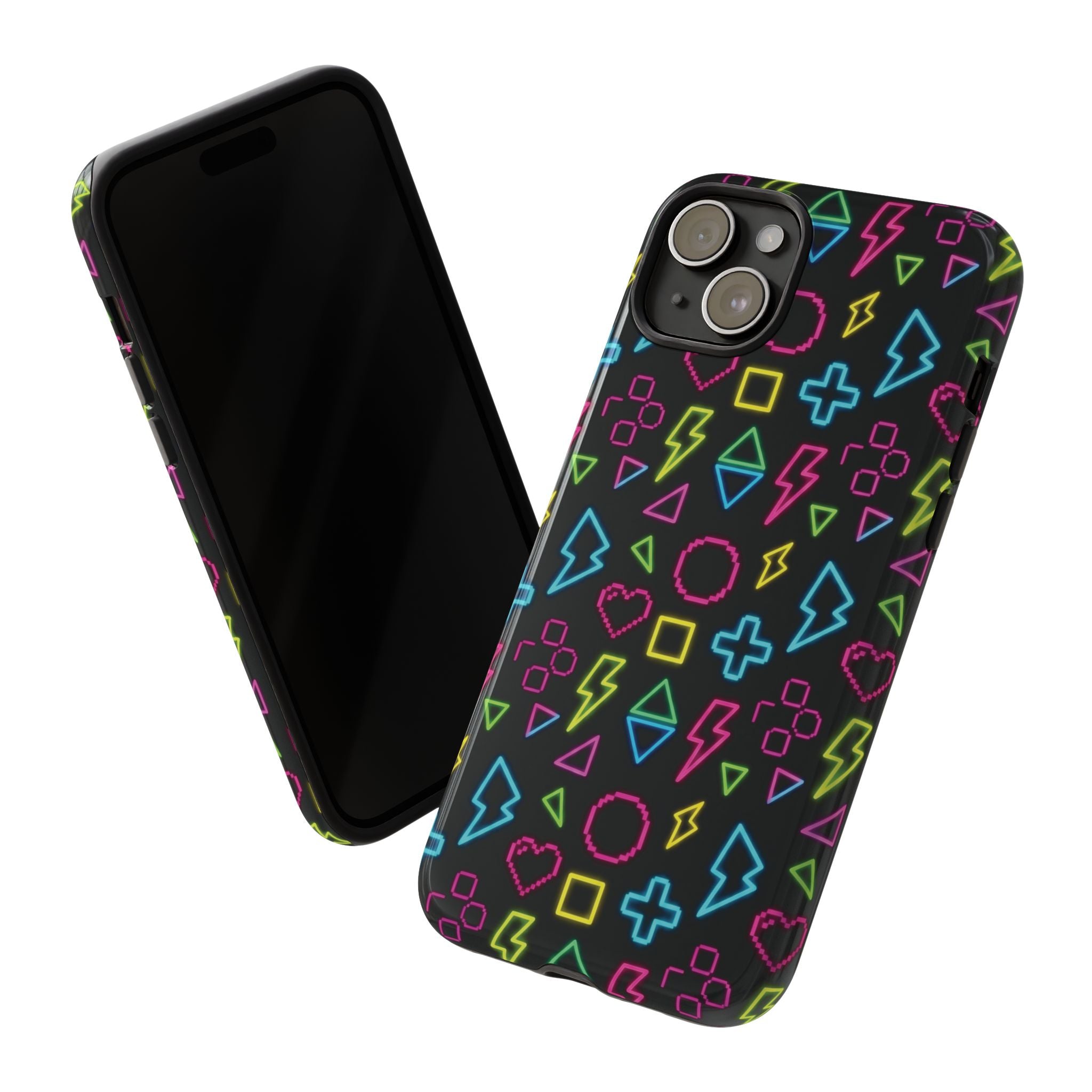 Electric Savior" Retro 90s Christian Phone Case | Neon Synthwave Pixel Art, Lightning Cross & Geometric Design, Bold Faith Gift