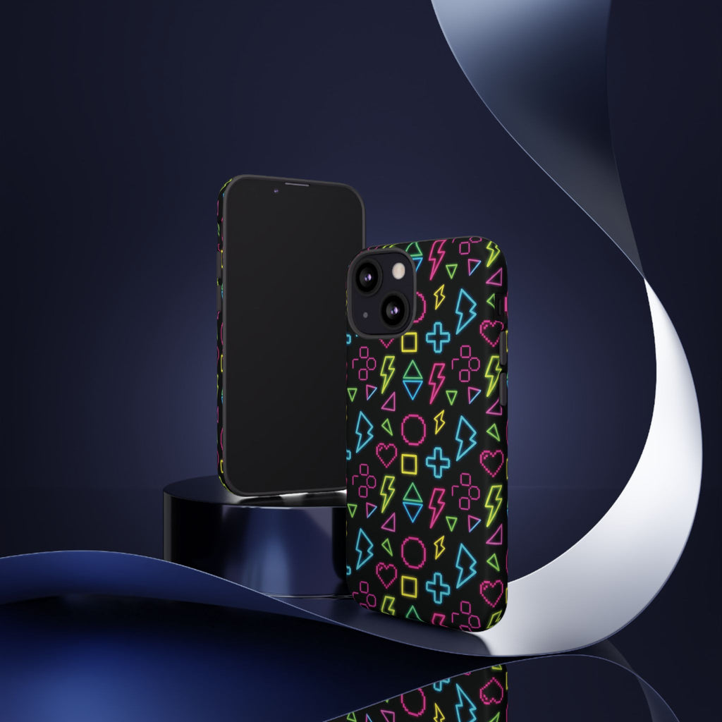 Electric Savior" Retro 90s Christian Phone Case | Neon Synthwave Pixel Art, Lightning Cross & Geometric Design, Bold Faith Gift
