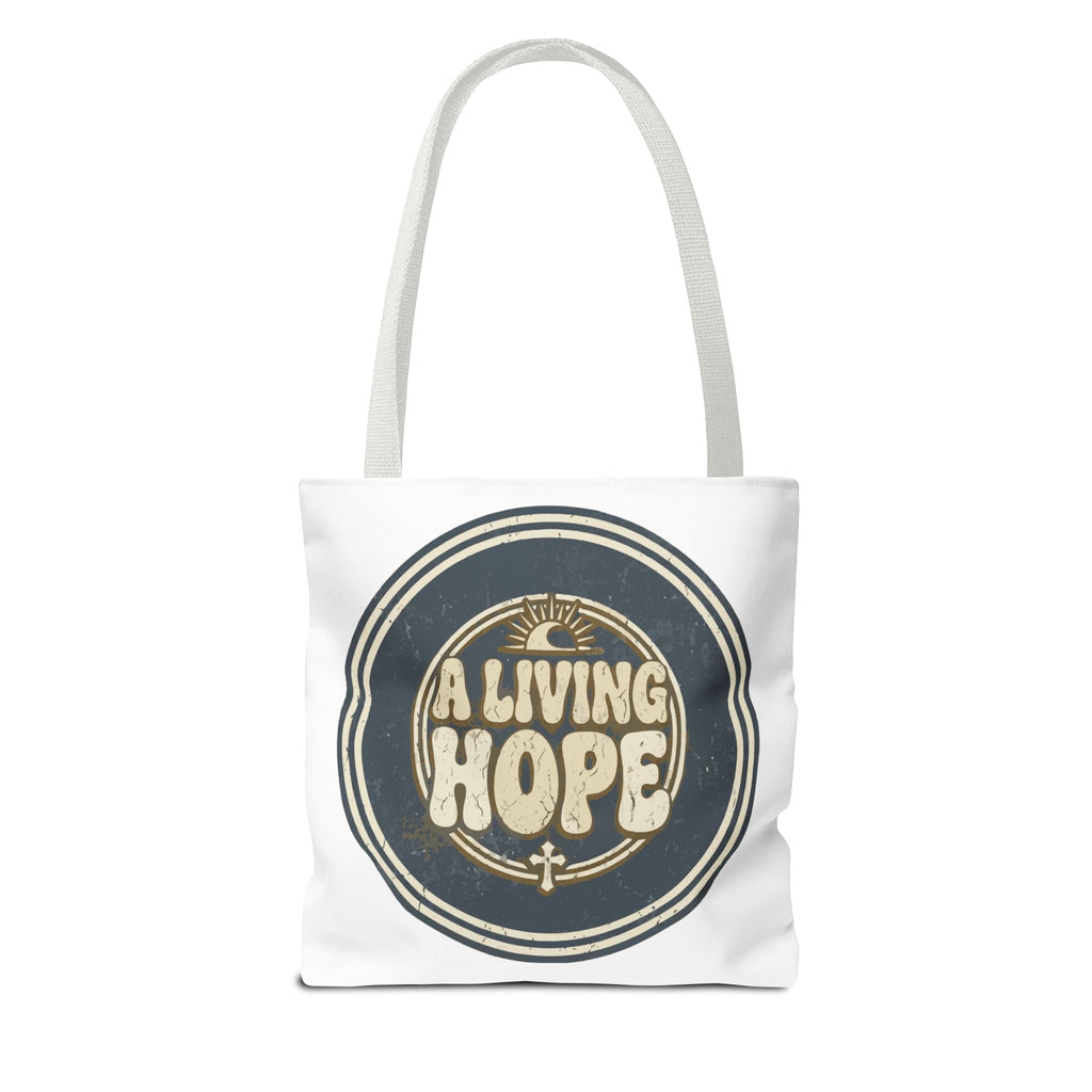 A Living Hope round emblem Tote Bag | Inspirational faith design