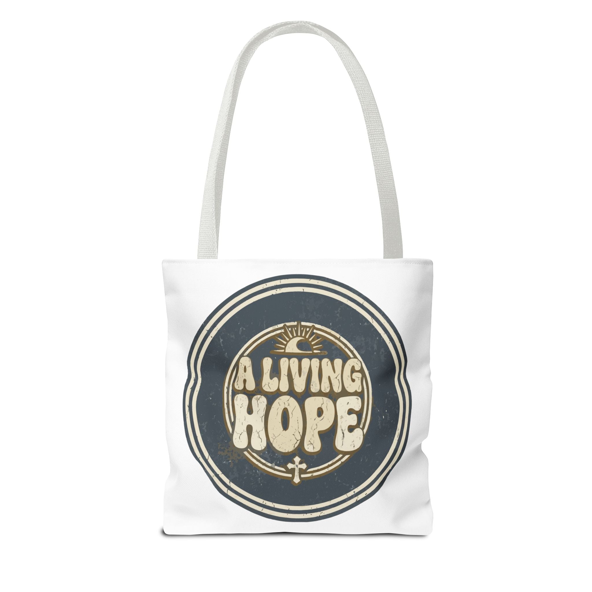 A Living Hope round emblem Tote Bag | Inspirational faith design