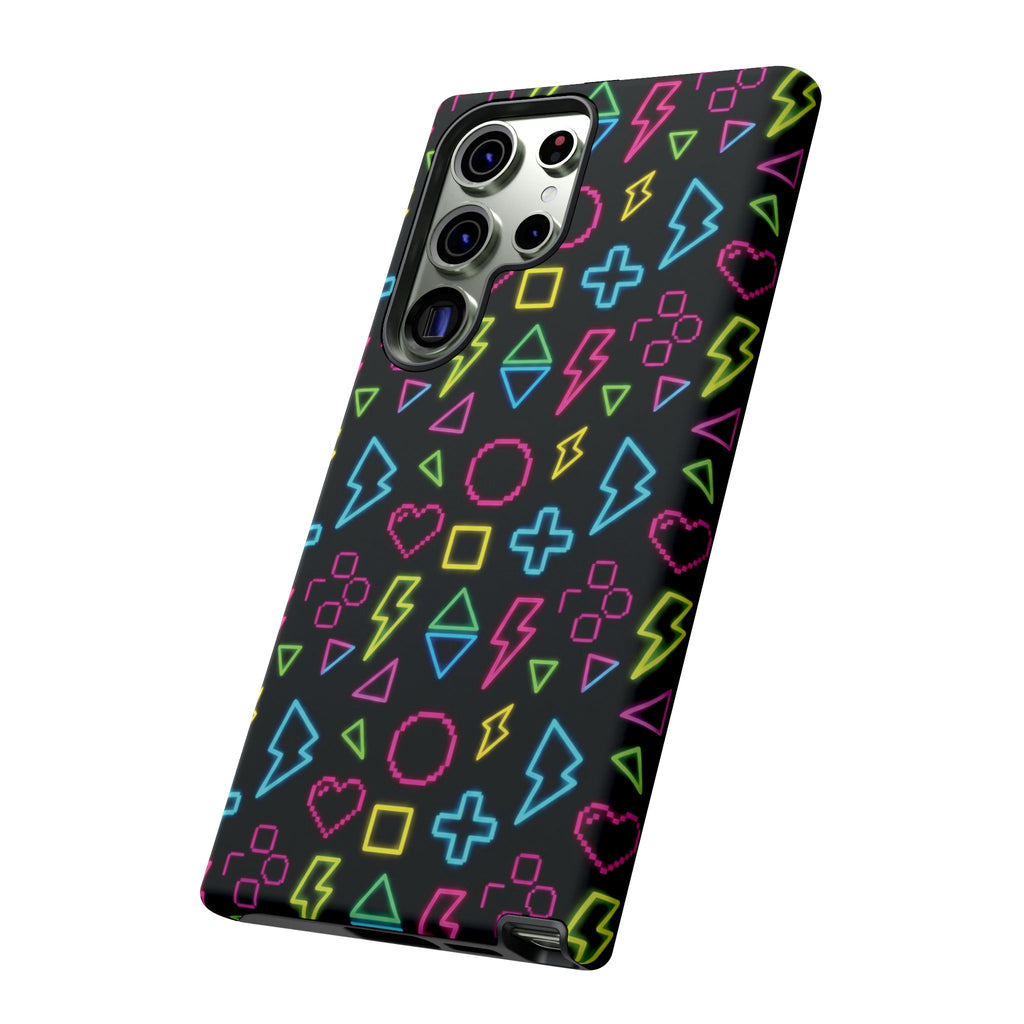 Electric Savior" Retro 90s Christian Phone Case | Neon Synthwave Pixel Art, Lightning Cross & Geometric Design, Bold Faith Gift