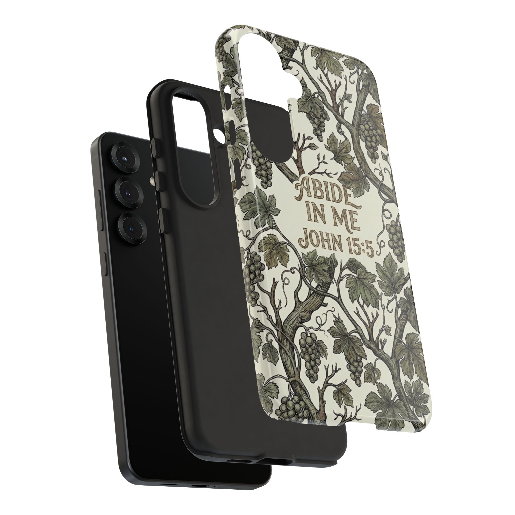True Vine" Christian Phone Case | John 15 Scripture Art, Earthy Green Botanical Pattern, Nature Faith Gift, Bible Verse Cover