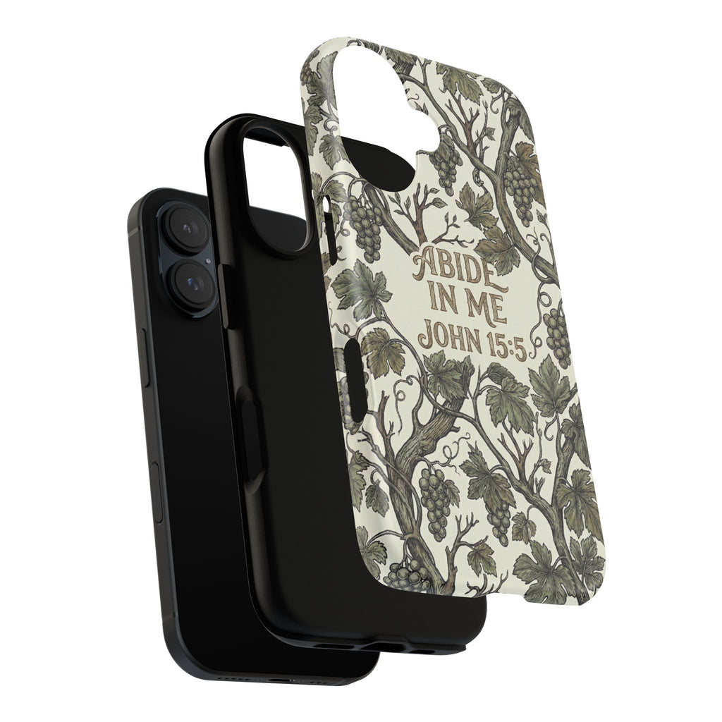 True Vine" Christian Phone Case | John 15 Scripture Art, Earthy Green Botanical Pattern, Nature Faith Gift, Bible Verse Cover