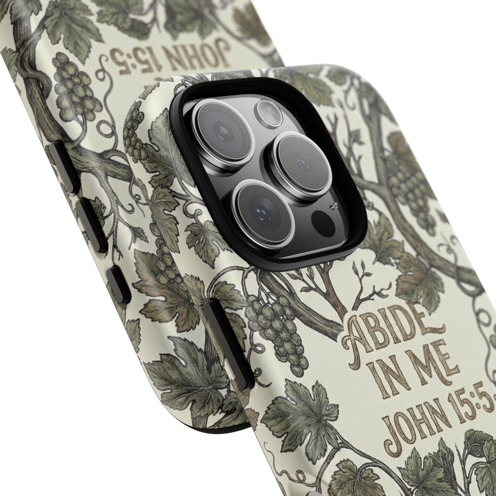 True Vine" Christian Phone Case | John 15 Scripture Art, Earthy Green Botanical Pattern, Nature Faith Gift, Bible Verse Cover
