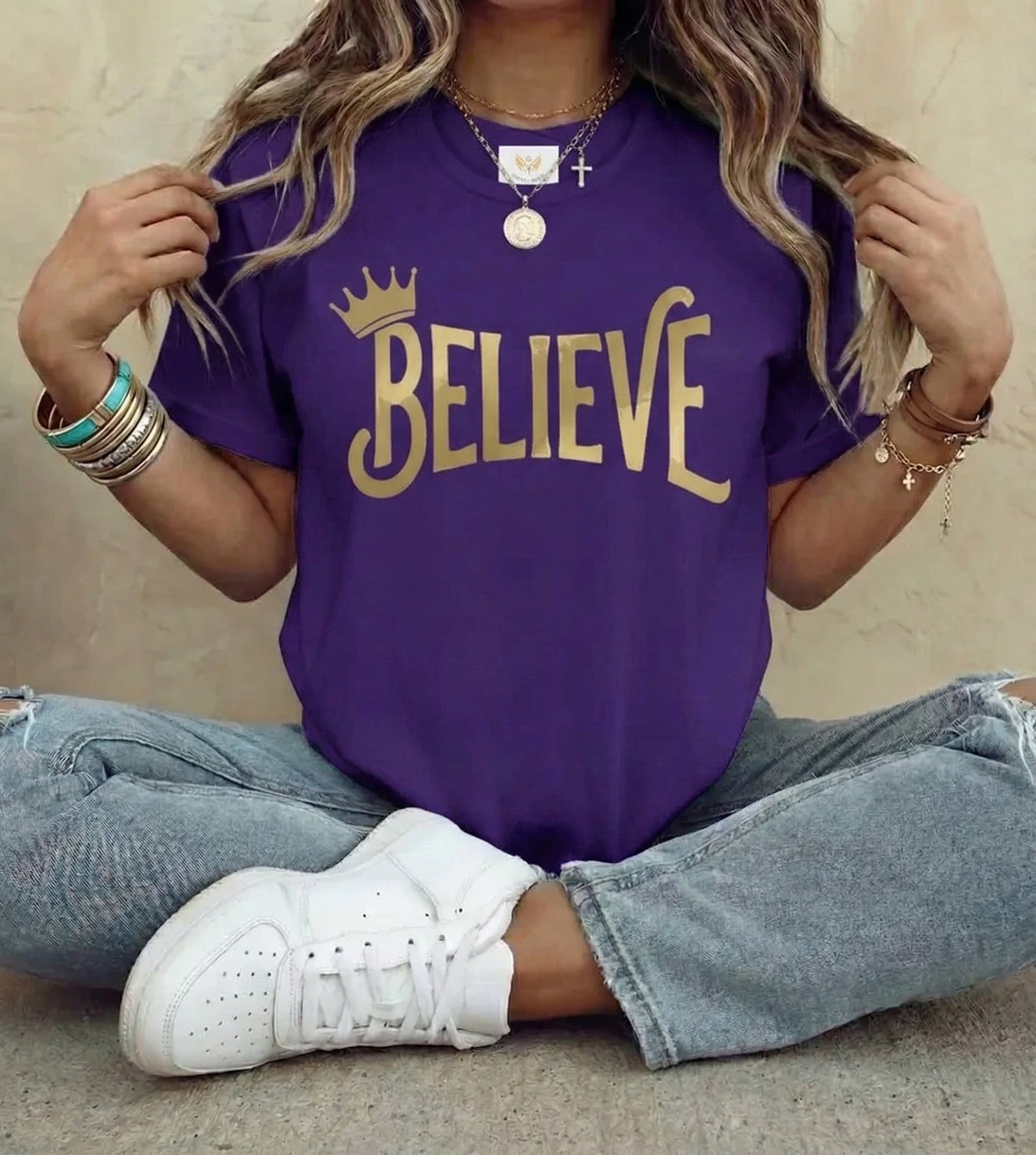 Believe Crown Christian Shirt with hand lettered BELIEVE and a small crown. A soft unisex jersey tee that keeps faith simple, modern, and wearable. Perfect as an encouragement gift or an everyday reminder to keep trusting God.