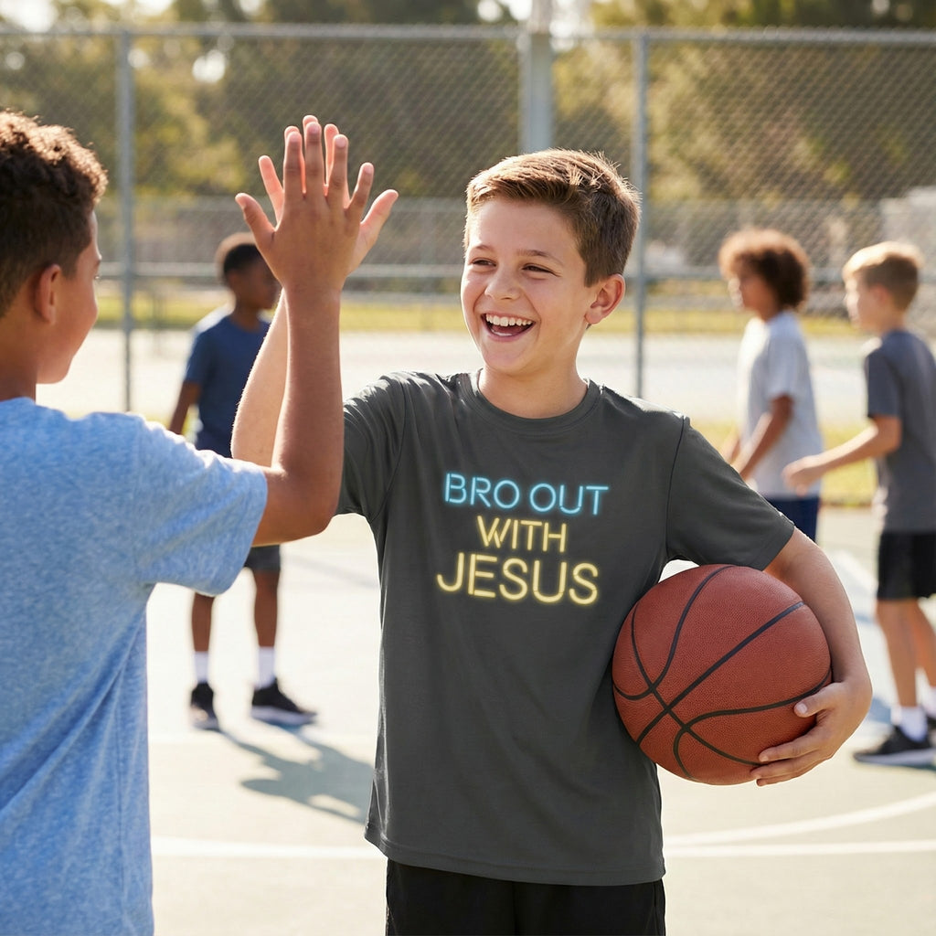 Bro Out With Jesus Youth Shirt, Funny Christian Tee for Boys, Youth Group Camp Shirt, Teen Faith Gift, Church Youth Ministry Top