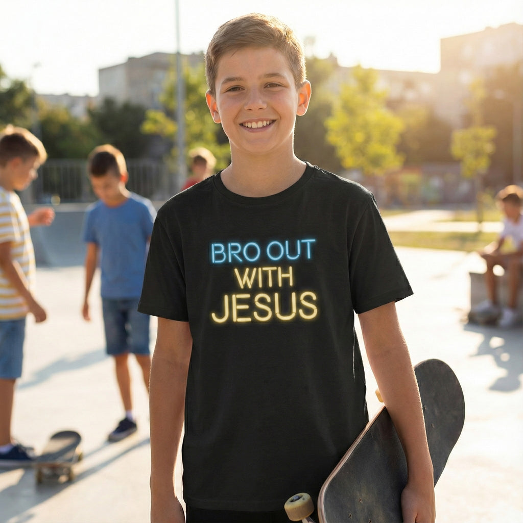 Bro Out With Jesus Youth Shirt, Funny Christian Tee for Boys, Youth Group Camp Shirt, Teen Faith Gift, Church Youth Ministry Top