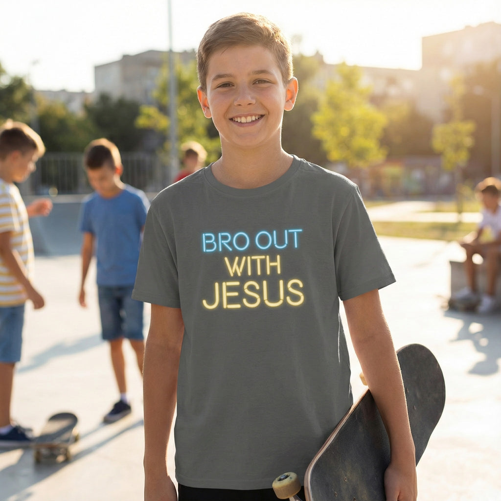 Bro Out With Jesus Youth Shirt, Funny Christian Tee for Boys, Youth Group Camp Shirt, Teen Faith Gift, Church Youth Ministry Top