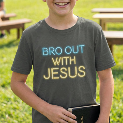 Bro Out With Jesus Youth Shirt, Funny Christian Tee for Boys, Youth Group Camp Shirt, Teen Faith Gift, Church Youth Ministry Top