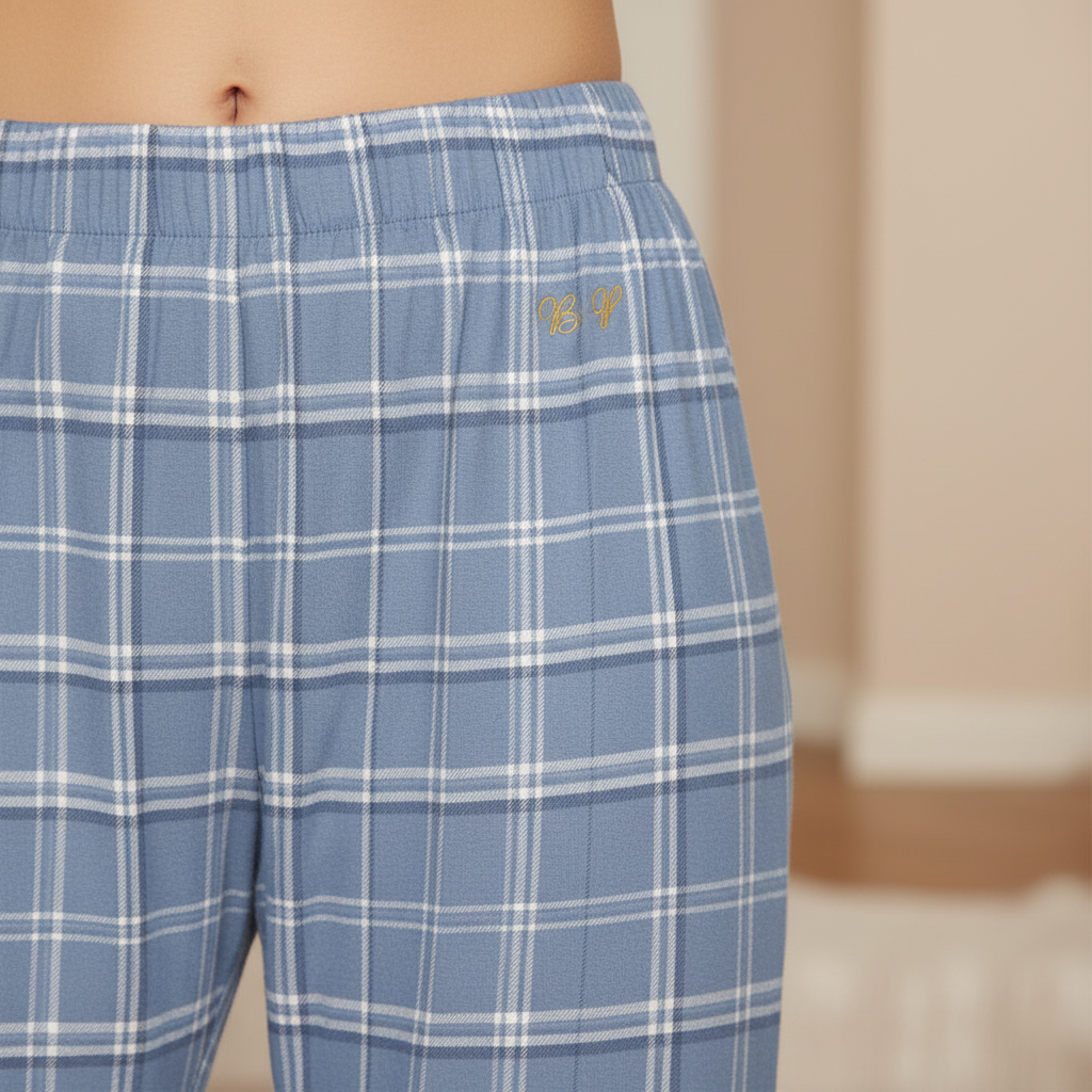 Angel Collection Blue Plaid Pajama Pants, Womens Lounge Sleep Pants, Soft Brushed Polyester, Cozy Sleepwear Gift for Her