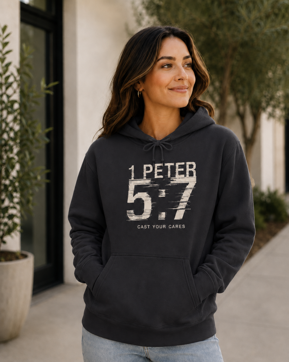 Christian Hoodie | 1 Peter 5:7 Hoodie | Cast Your Cares Sweatshirt | Heavyweight Faith Streetwear Hoodie | Minimalist Christian Gift
