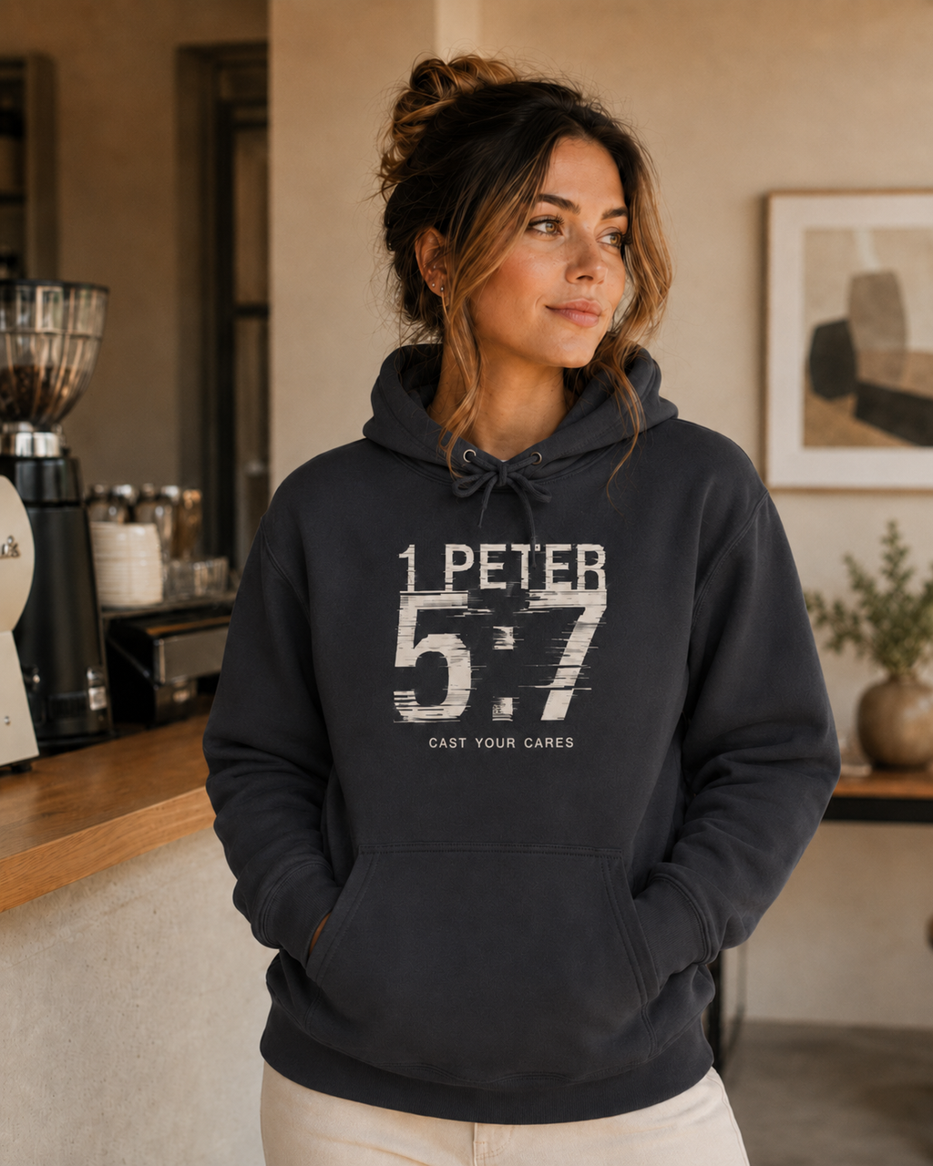Christian Hoodie | 1 Peter 5:7 Hoodie | Cast Your Cares Sweatshirt | Heavyweight Faith Streetwear Hoodie | Minimalist Christian Gift