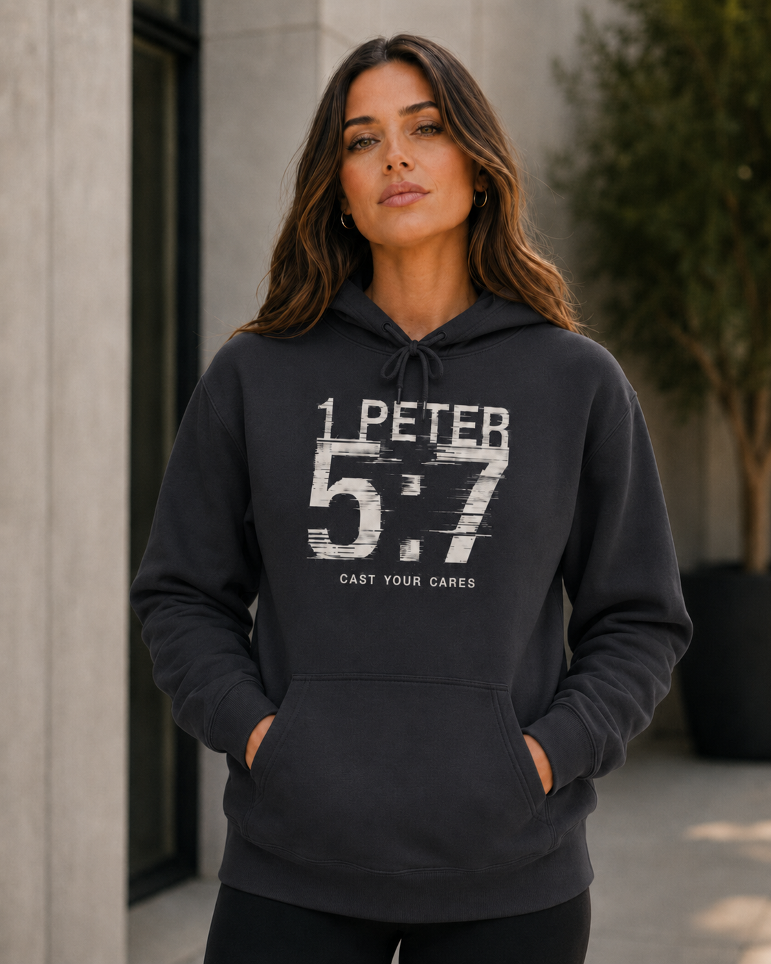 Christian Hoodie | 1 Peter 5:7 Hoodie | Cast Your Cares Sweatshirt | Heavyweight Faith Streetwear Hoodie | Minimalist Christian Gift